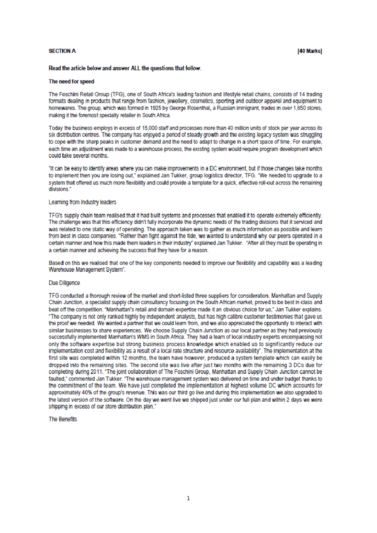 Operations Management PGDBM Final Exam Paper: TFG Case Study Analysis ...