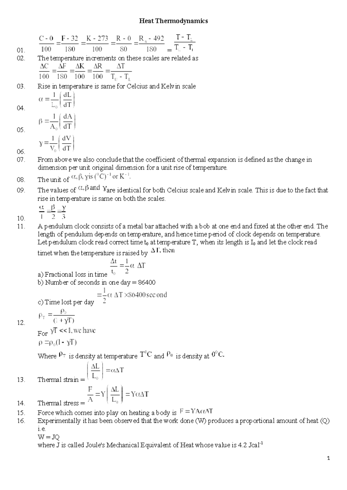 Heat Thermodynamics Lecture Notes - Key Concepts and Formulas - Studocu