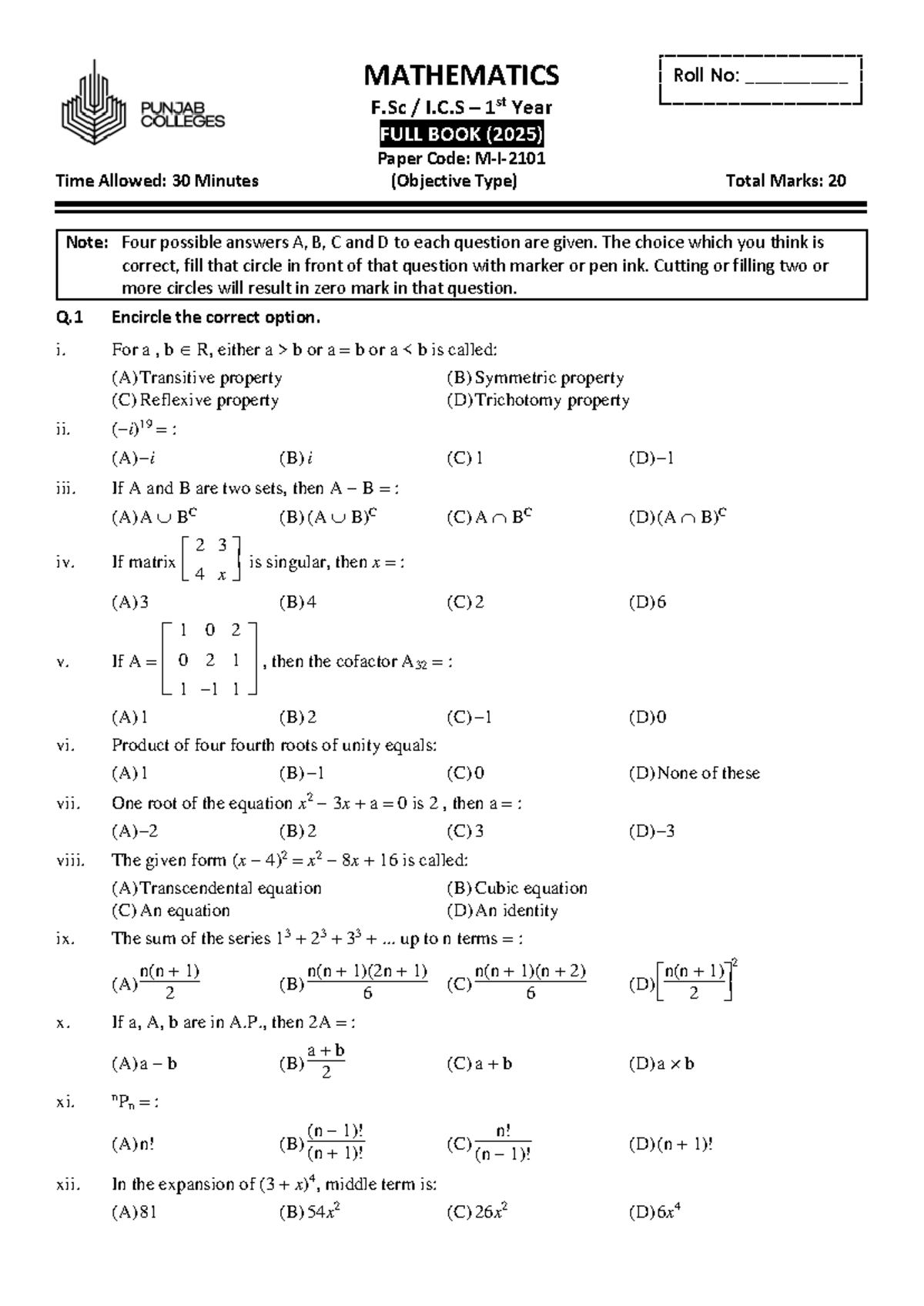 Math - I Full Book 2025 (M-1 2101 Morning) - MATHEMATICS F / I.C – 1 st ...