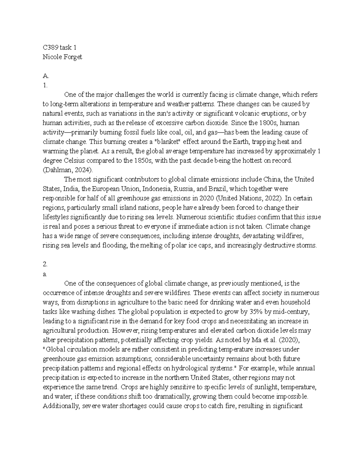C389 Task 1: Analyzing the Impacts of Climate Change on Society - Studocu