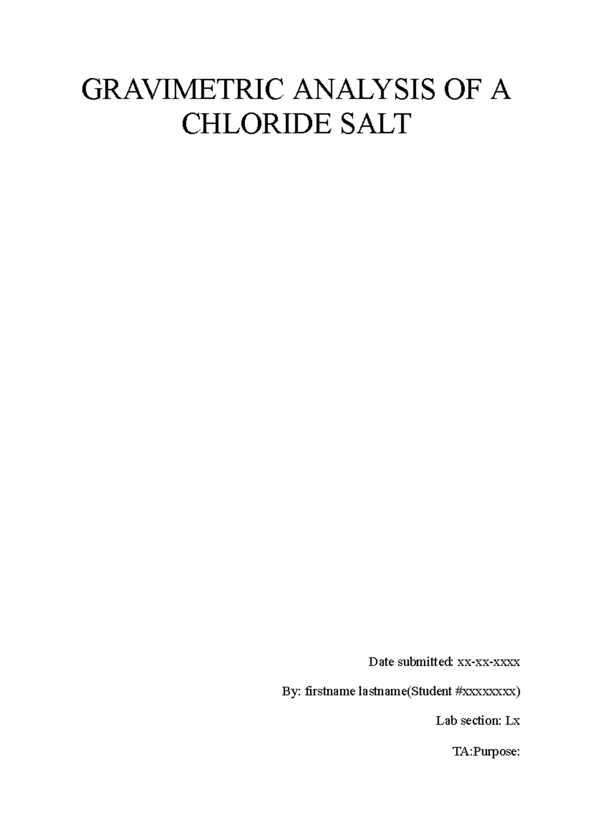 Gravimetric Analysis of Chloride Salt: CHEM 1101 Lab Report - Studocu