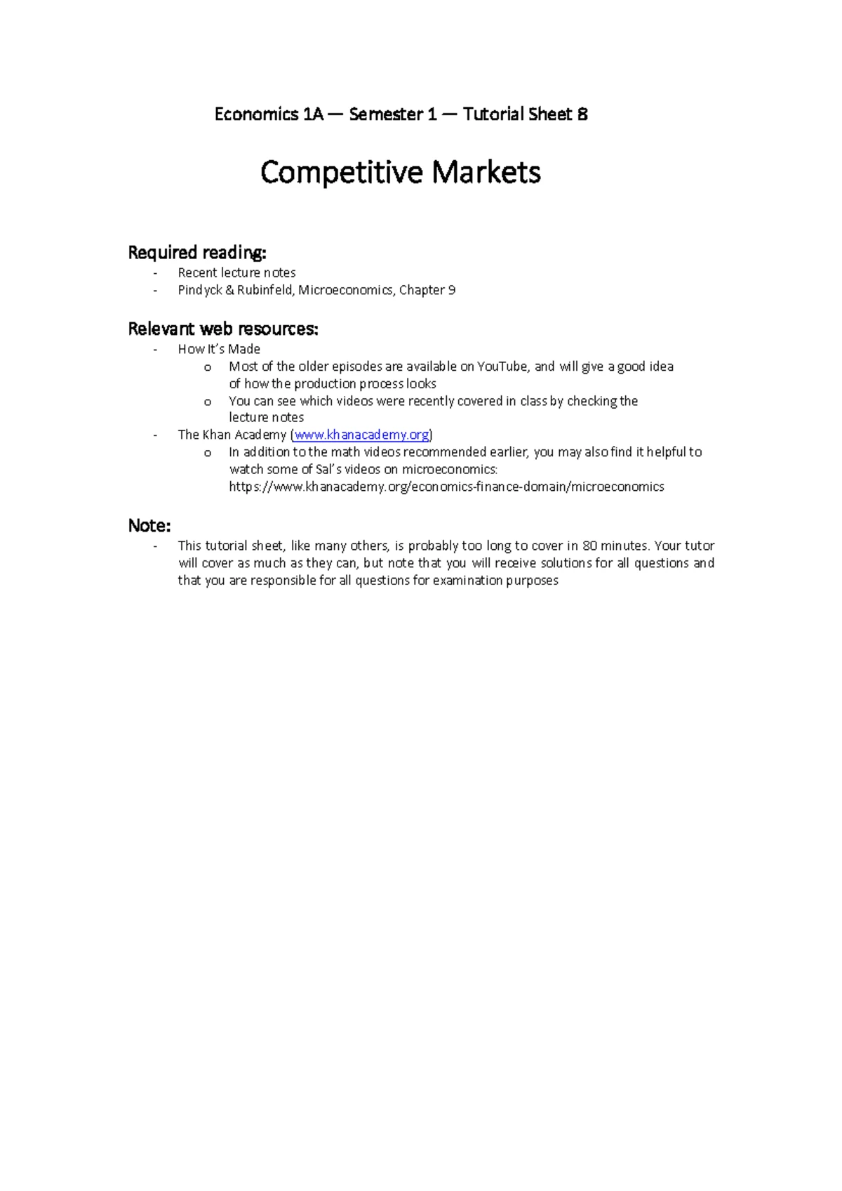 Week 8 - Tutorial 7 Week 8 Semester 1 Solutions - Economics 1A ...