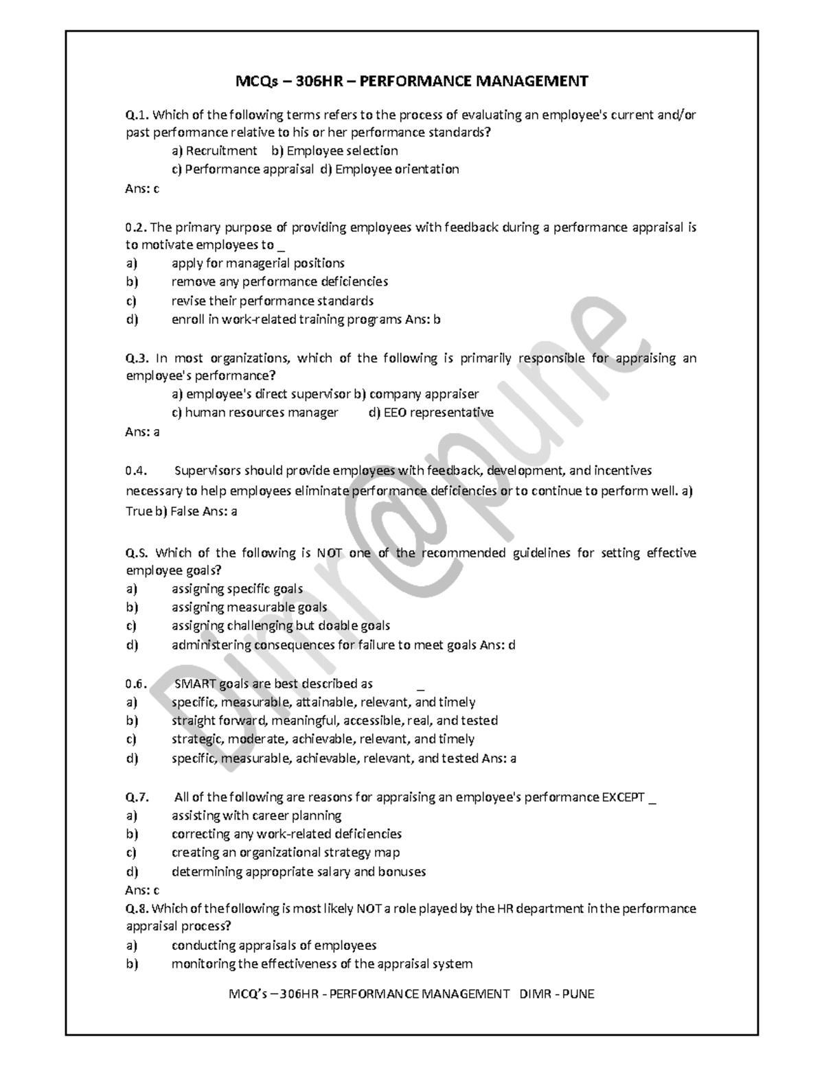 306 HR Midterm MCQs – Performance Management Study Guide - Studocu