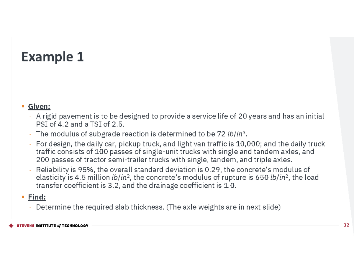 Lecture 6 Example 1: Rigid Pavement Design & Traffic Analysis - Studocu