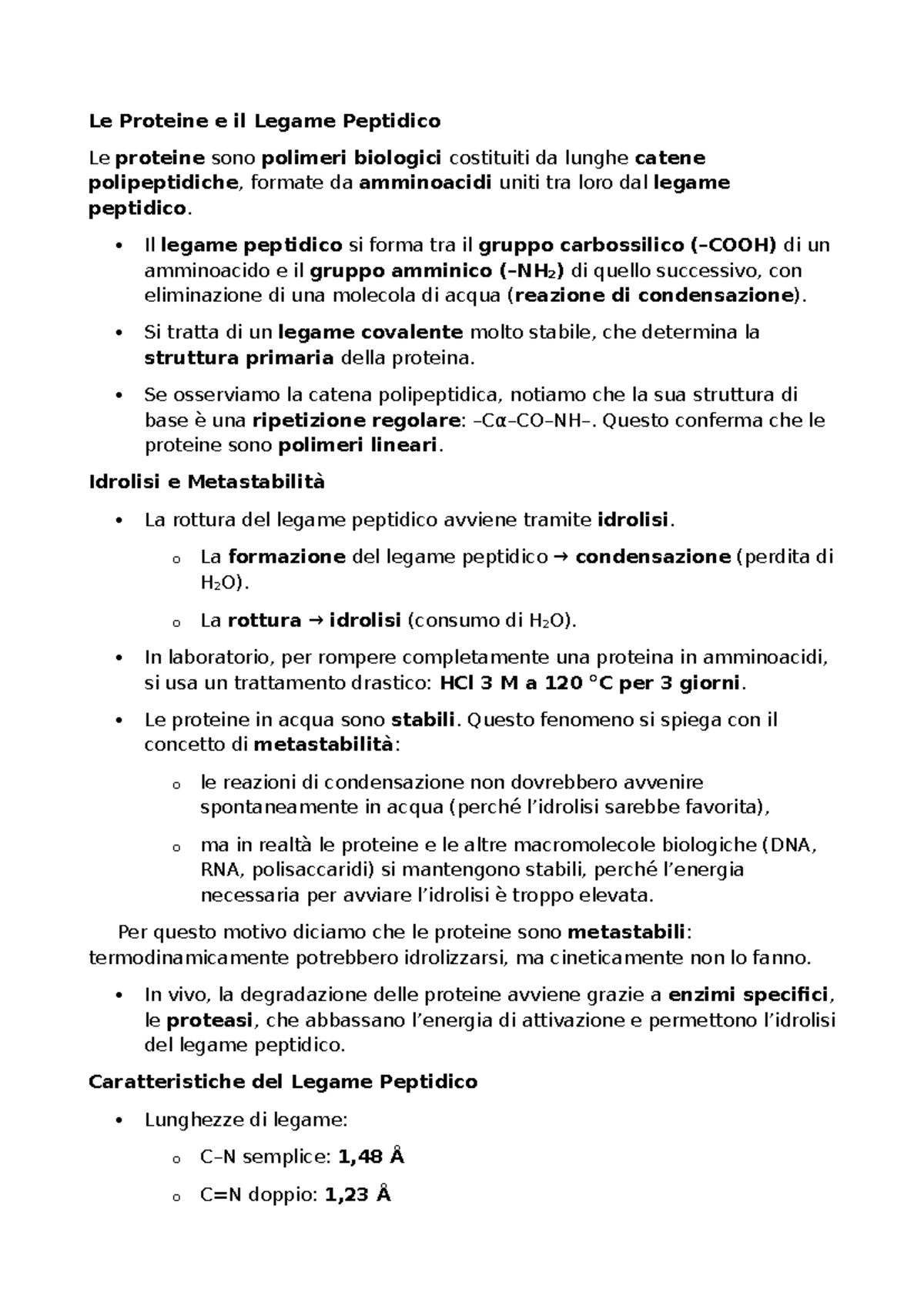 Le Proteine e il Legame Peptidico: Lezione 3 (POL) - Studocu
