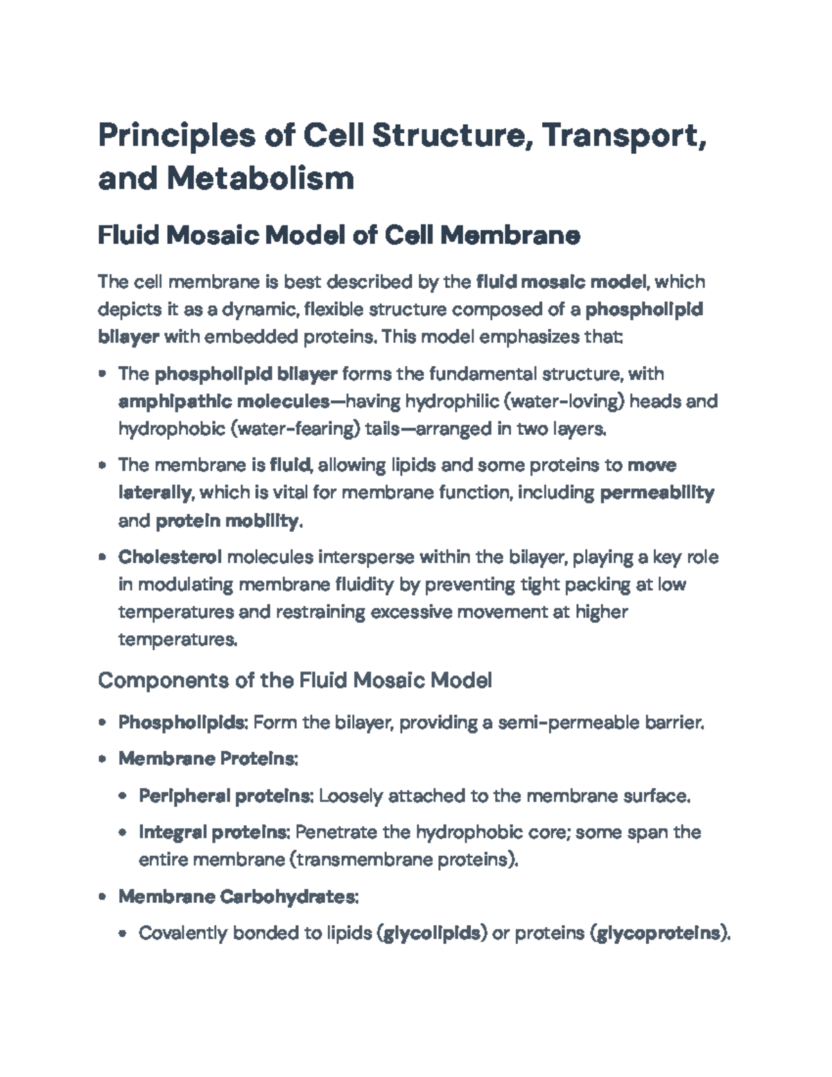 Principles of Cell Structure & Transport: Fluid Mosaic Model Overview ...