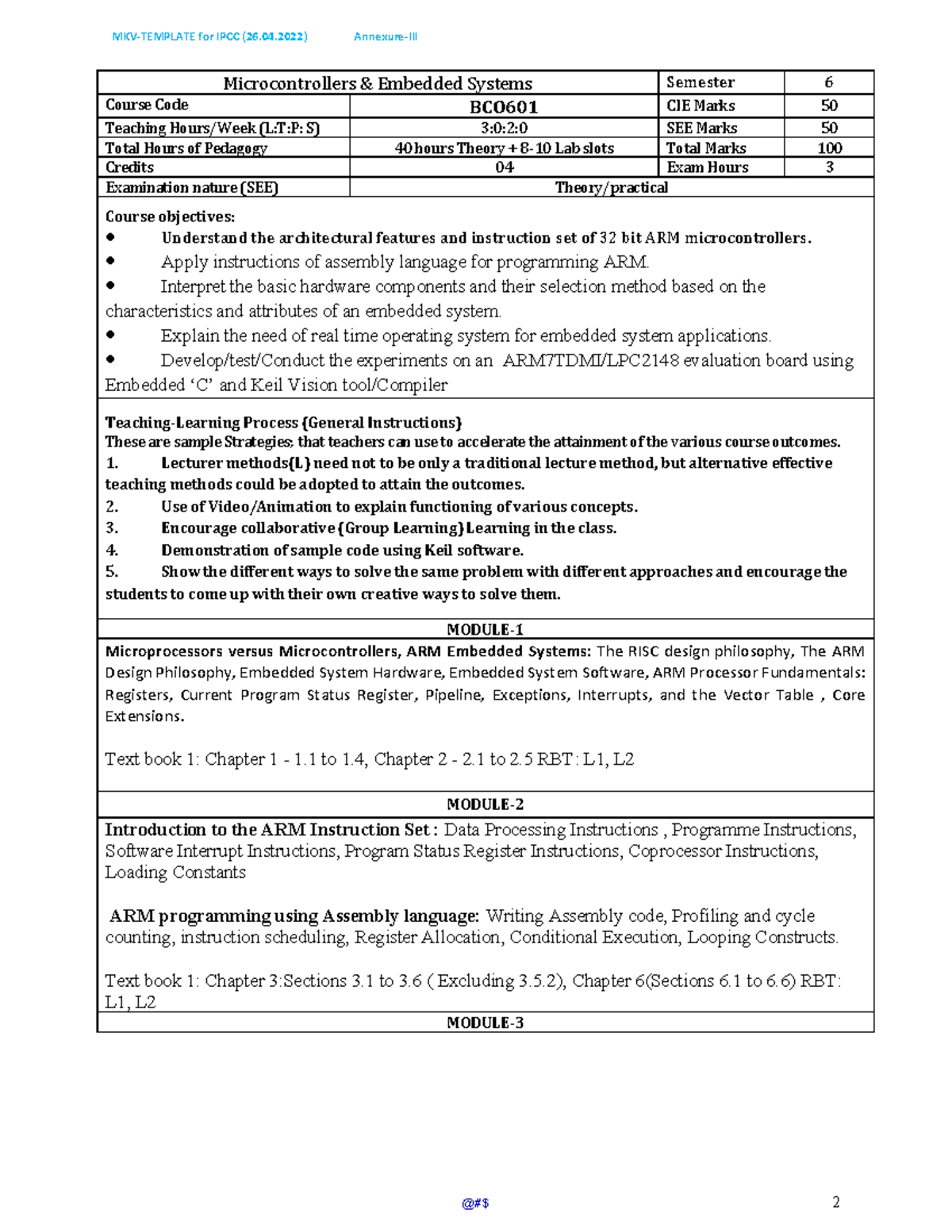 BCO601 Microcontrollers & Embedded Systems Syllabus (IPCC 2022) - Studocu