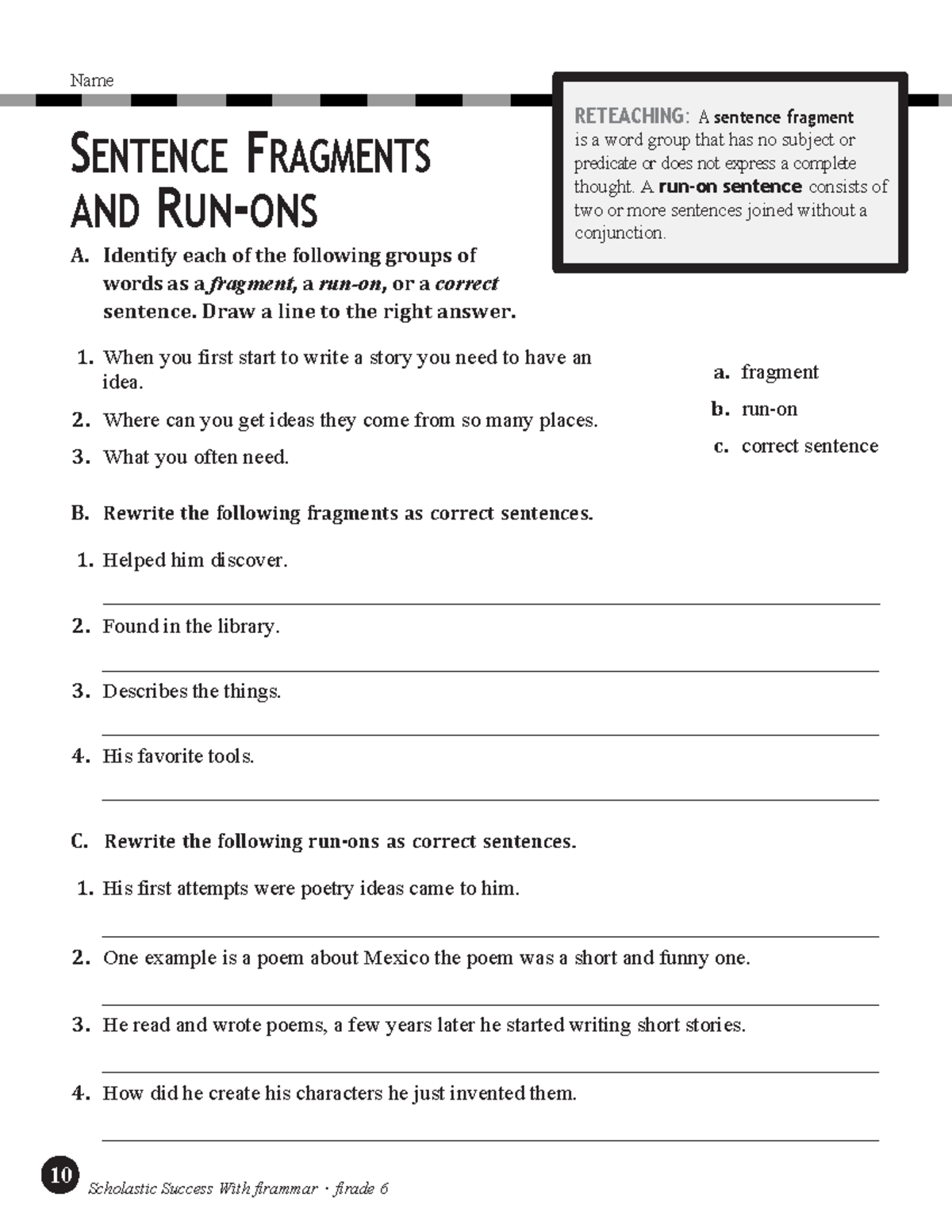 685710778 Sentence Fragments & Run-On Sentences Practice 2 - Studocu