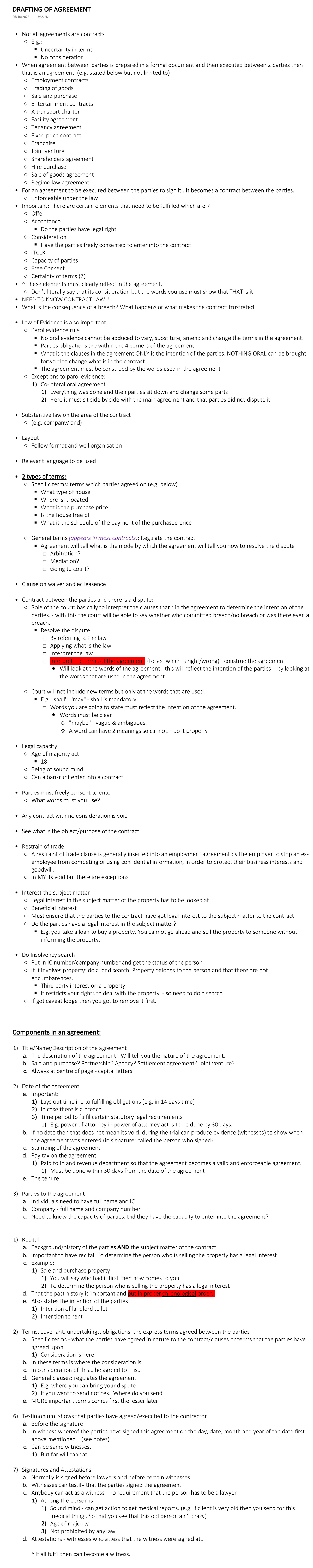 Drafting OF Agreement - Not all agreements are contracts E ...