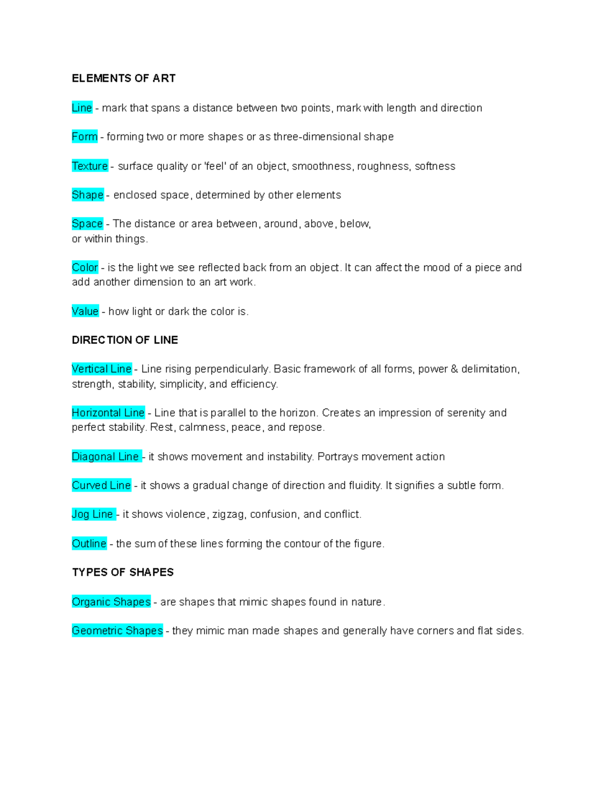 Art-app - topics - ELEMENTS OF ART Line - mark that spans a distance ...