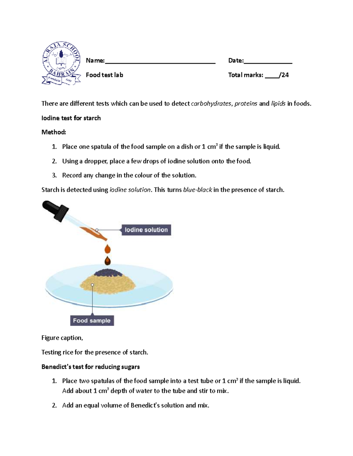 Food Test Lab Report (2025-2026): Methods & Results - Studocu
