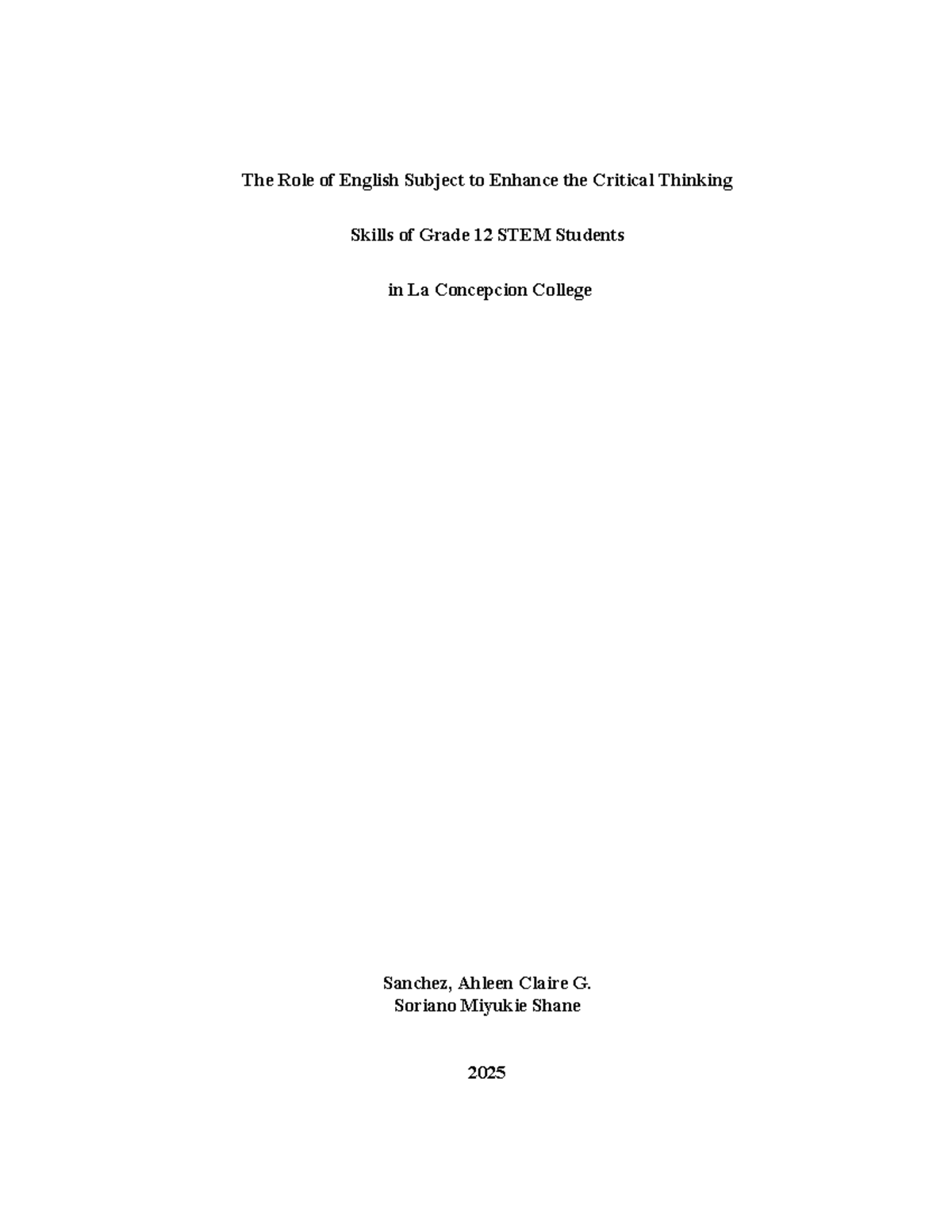 The Role of English in Enhancing Critical Thinking Skills of Grade 12 ...