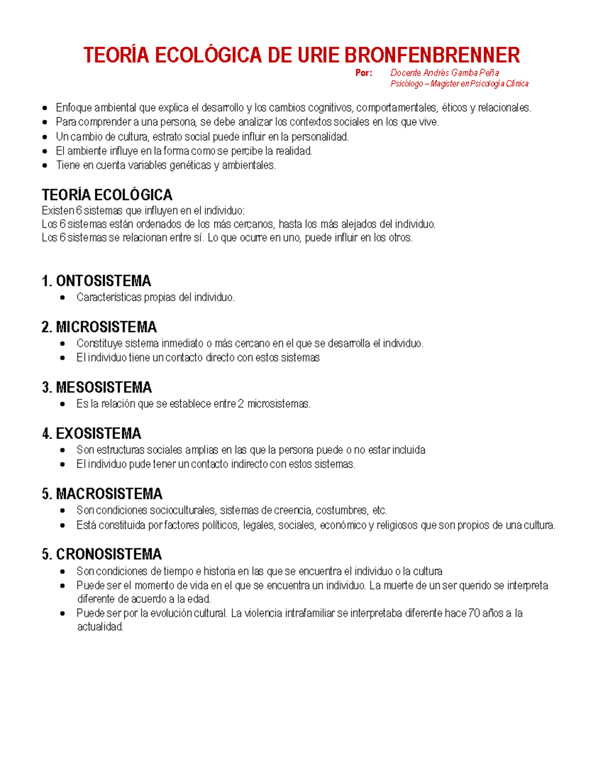 4 Resumen Teoría Ecológica De Urie Bronfenbrenner Teoría Ecológica
