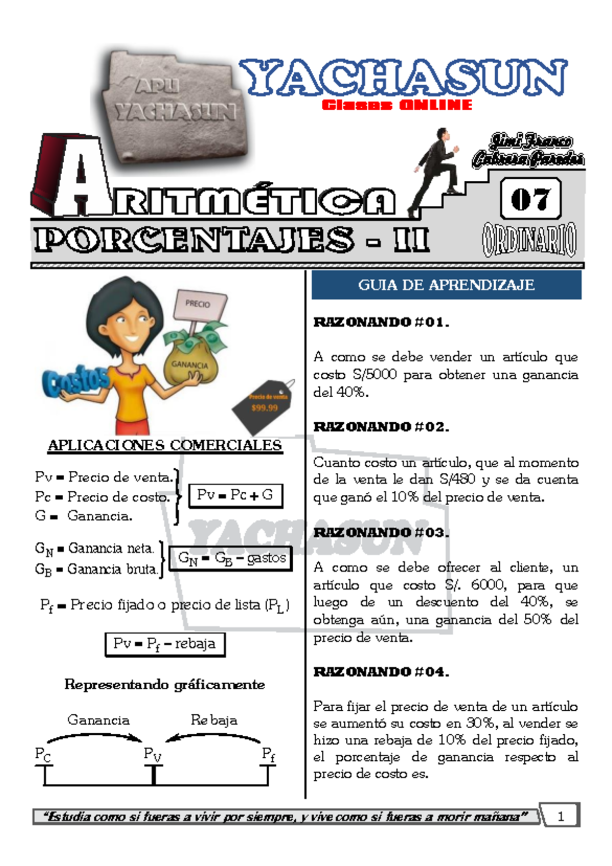 Guía de Aprendizaje RAZONANDO 01-17: Cálculo de Ganancias y Precios ...