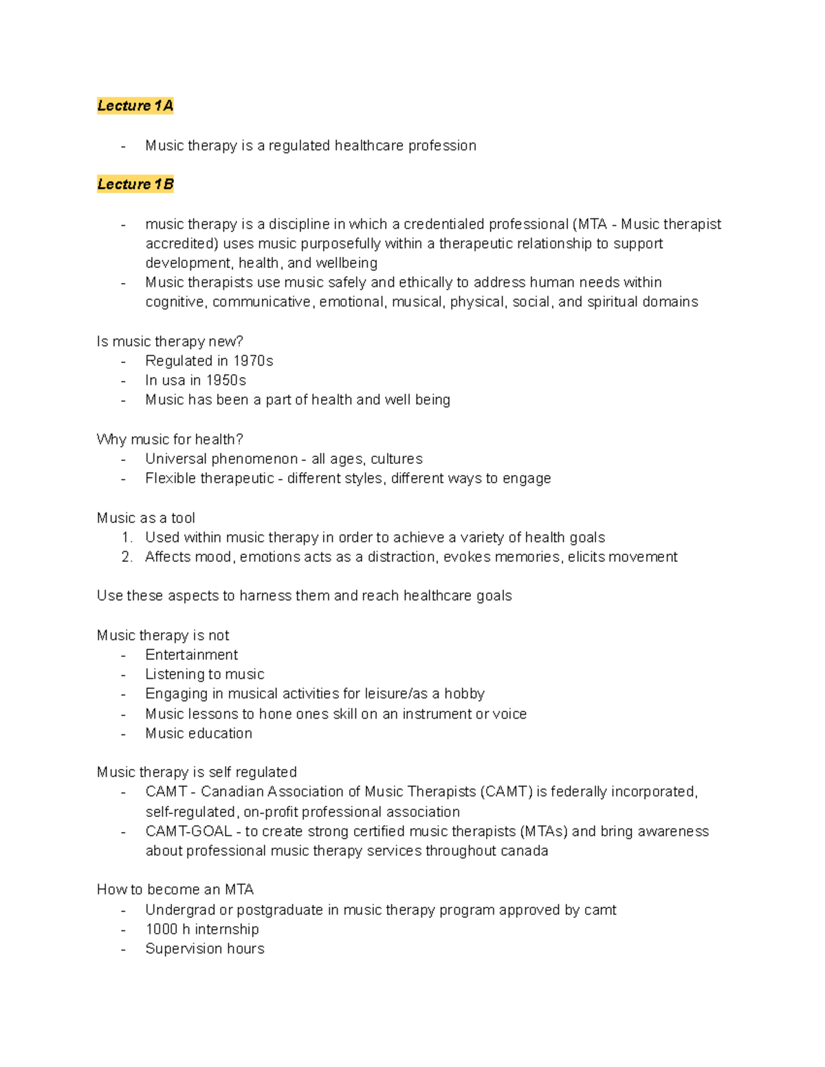 MUSIC 2MT3 Final Exam Notes on Music Therapy: History & Practices - Studocu