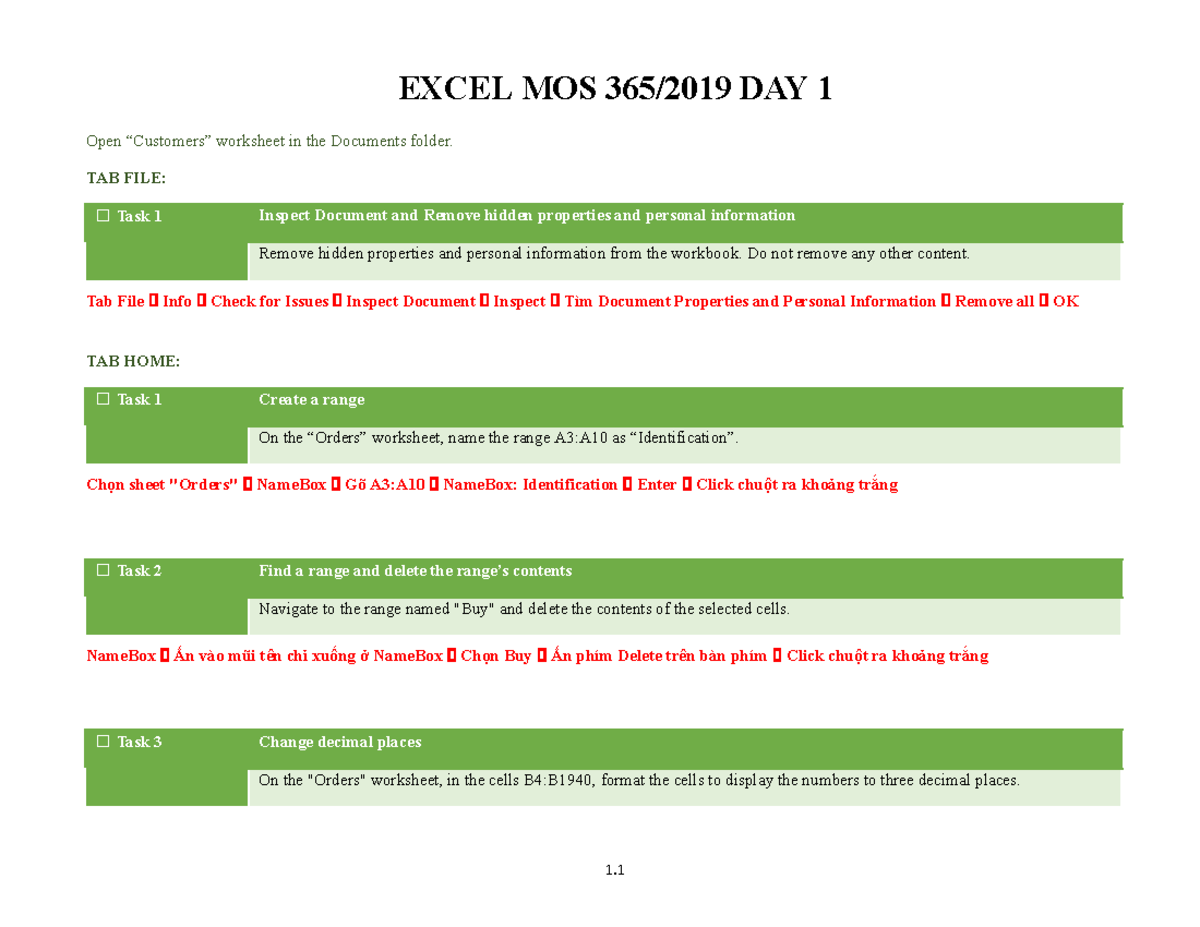 EXCEL MOS DAY 1: Step-by-Step Guide for Workbook Tasks - Studocu
