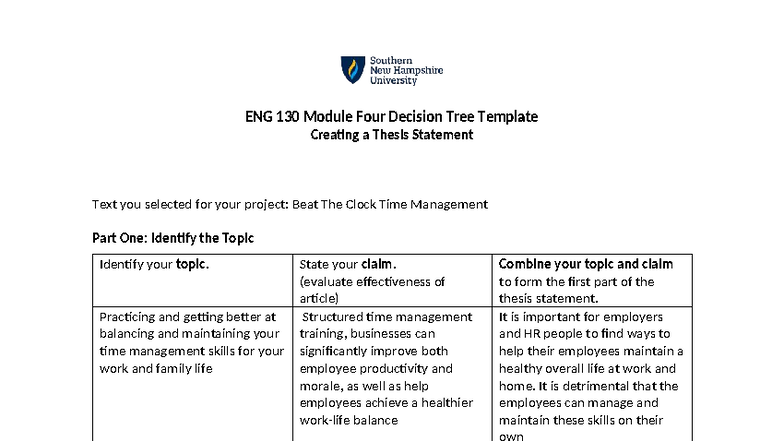 ENG 130 Module Four Thesis Statement Development Guide - Studocu