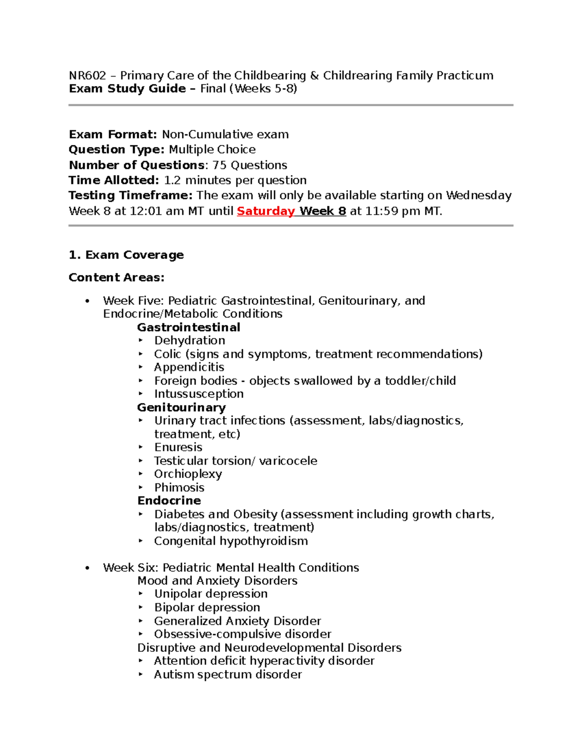 NR602 Final Exam Study Guide: Childbearing & Childrearing Family - Studocu