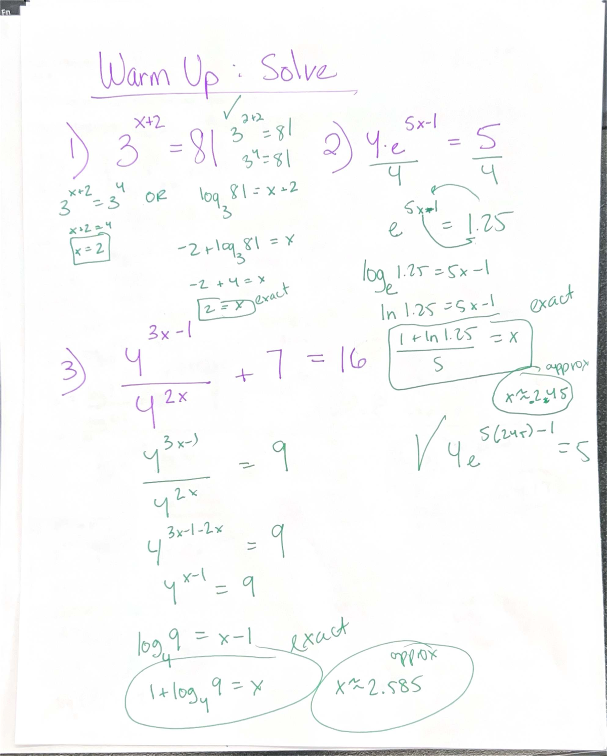Math 3 (Roeck) Unit 4E: Logarithmic Functions Notes & Homework - Studocu