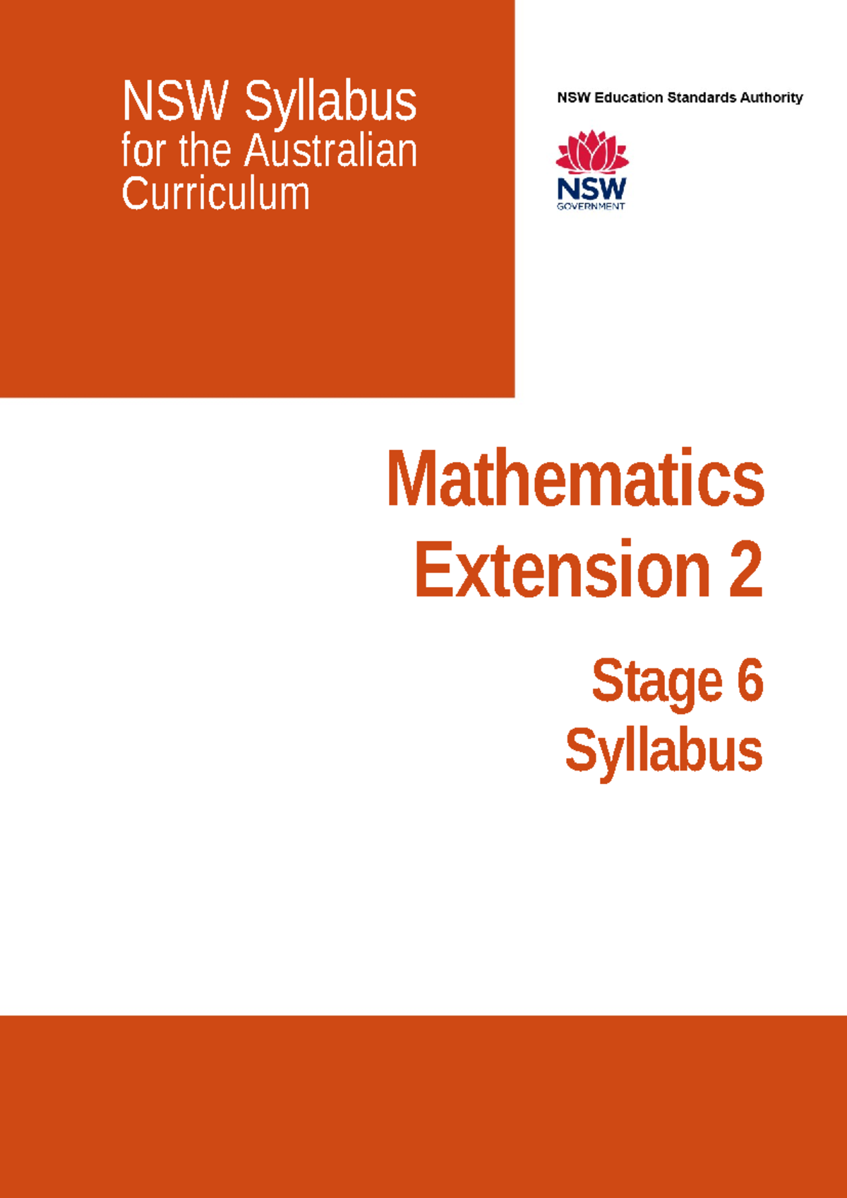Mathematics Extension 2 Stage 6 Syllabus (2017) Overview and Guidelines ...