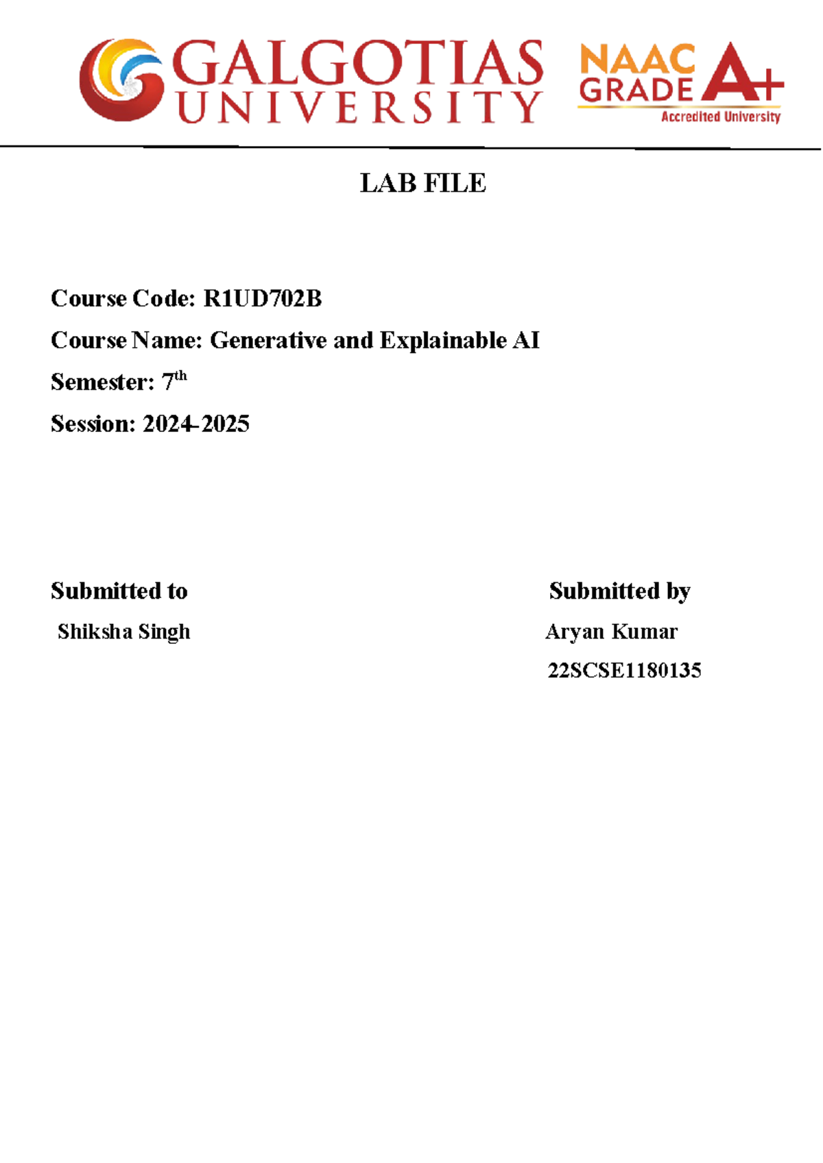 LAB FILE GEN AI - This is a lab file containing practicals based on ...