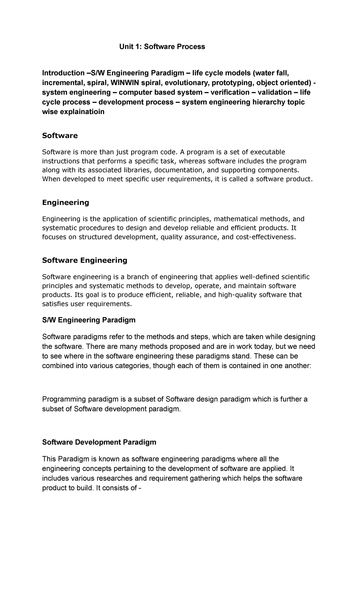 SY Notes: Software Engineering Life Cycle Models and Concepts - Studocu