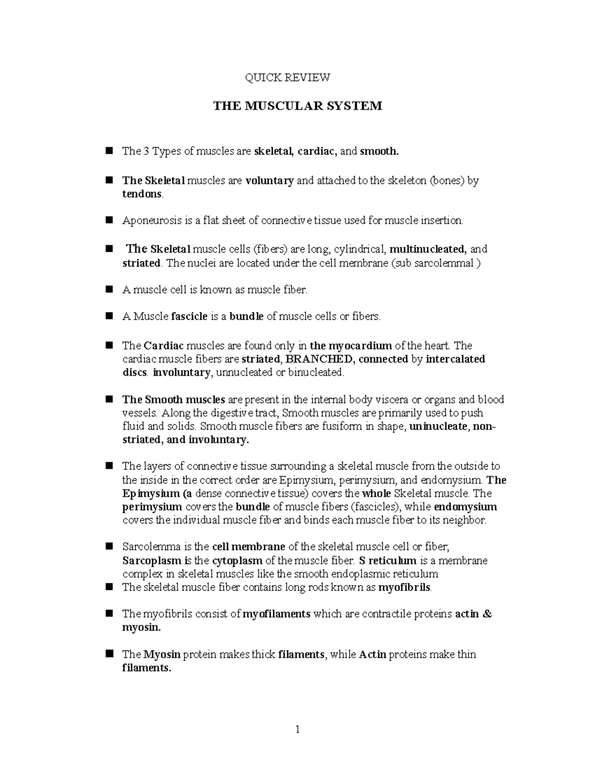 Quick Review Quiz 3: The Muscular System Overview - Studocu