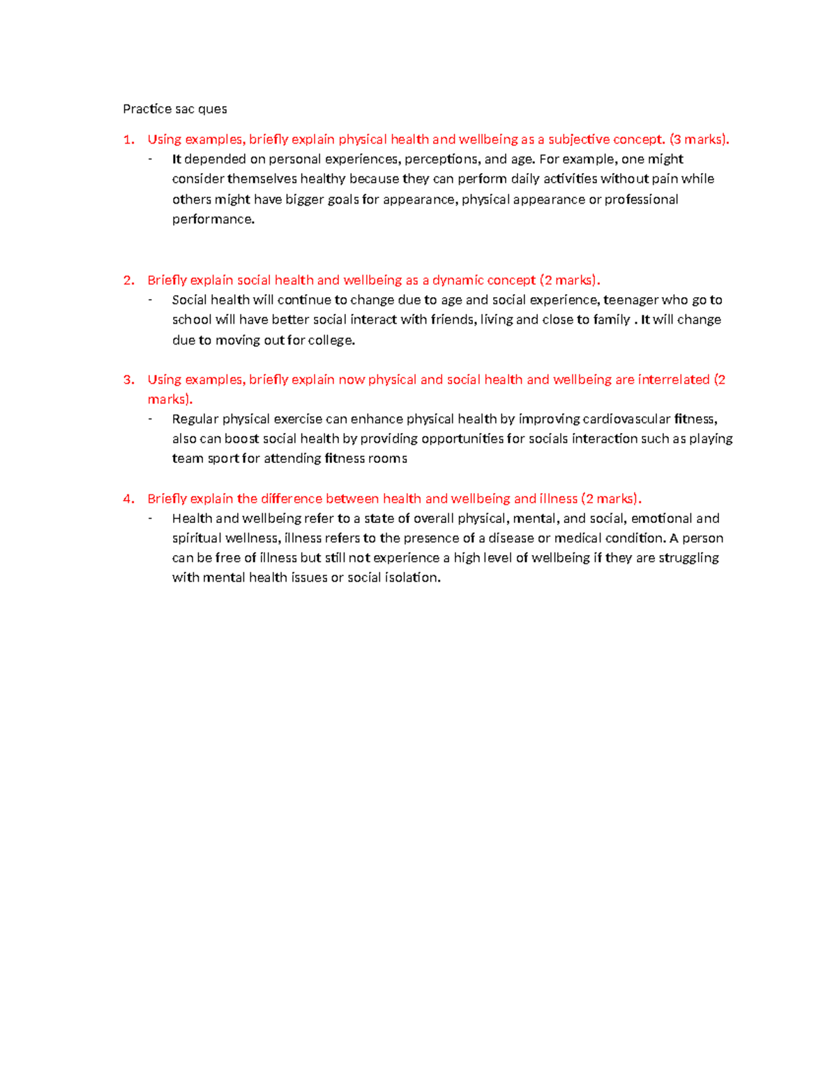 Health sac pratice - sac 1 - Practice sac ques Using examples, briefly ...