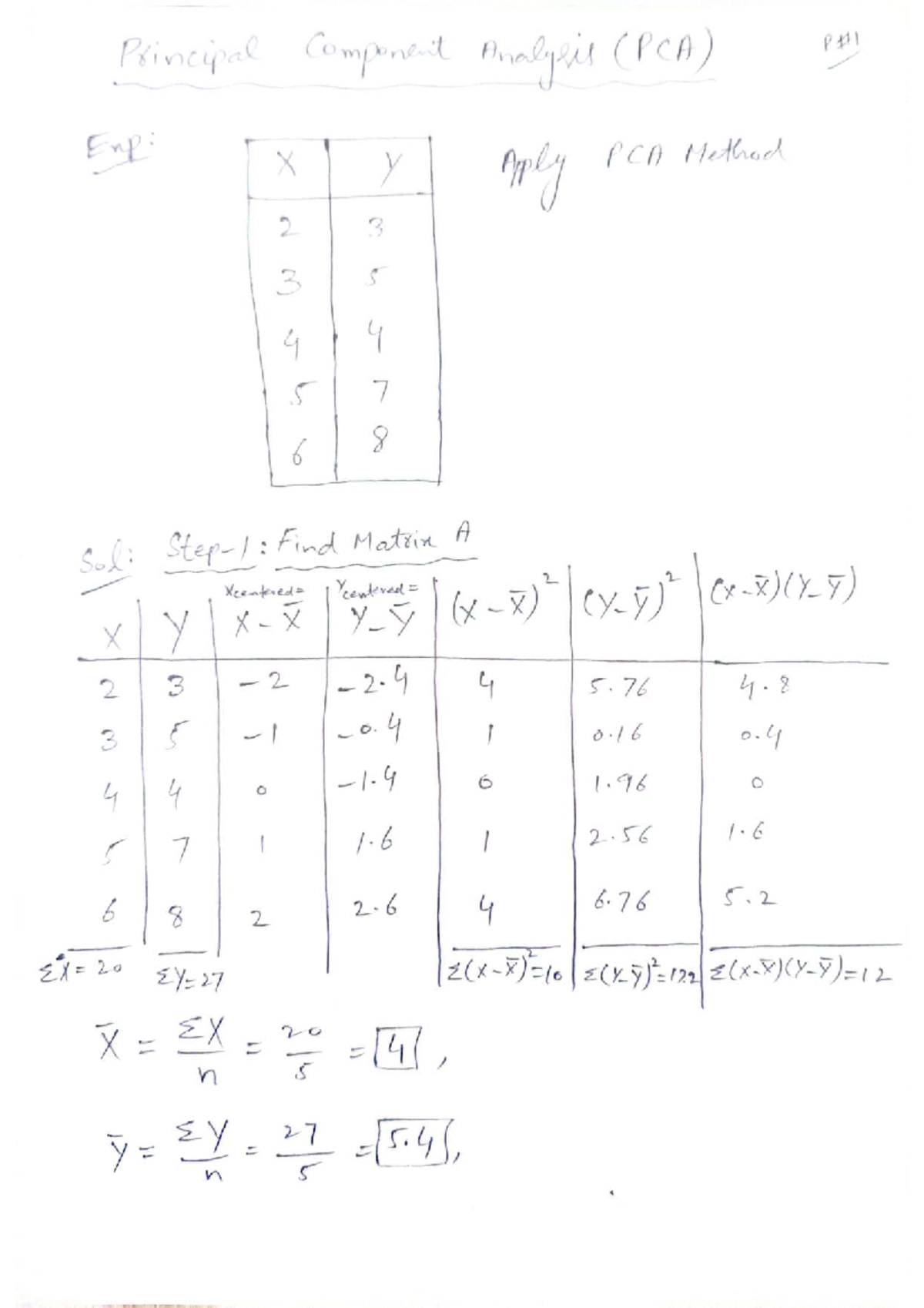 Complete PCA Detailed Notes for Enp: X Y Analysis - Studocu