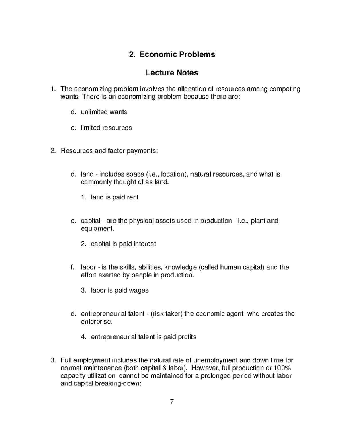 LEC2 - Economic Problems - 2. Economic Problems Lecture Notes The ...
