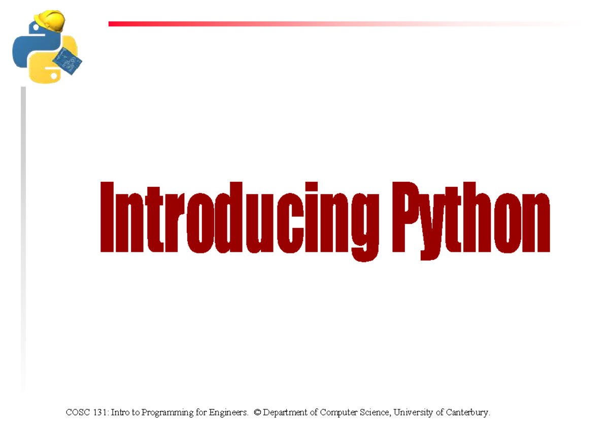 COSC 131: Topic 01 - Introducing Python for Engineers - Studocu