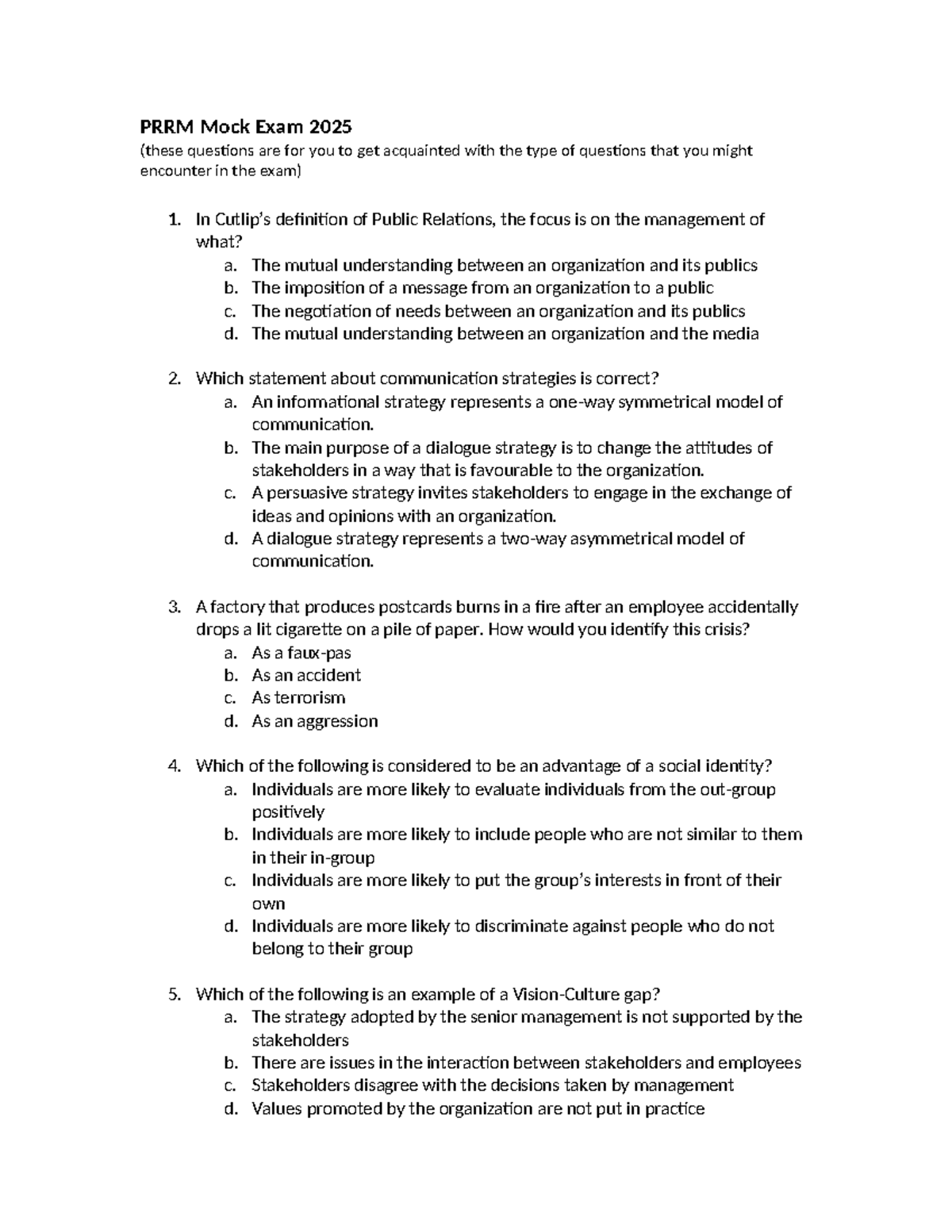 PRRM Mock Exam 2025 - Practice Test for Exam Preparation - Studeersnel
