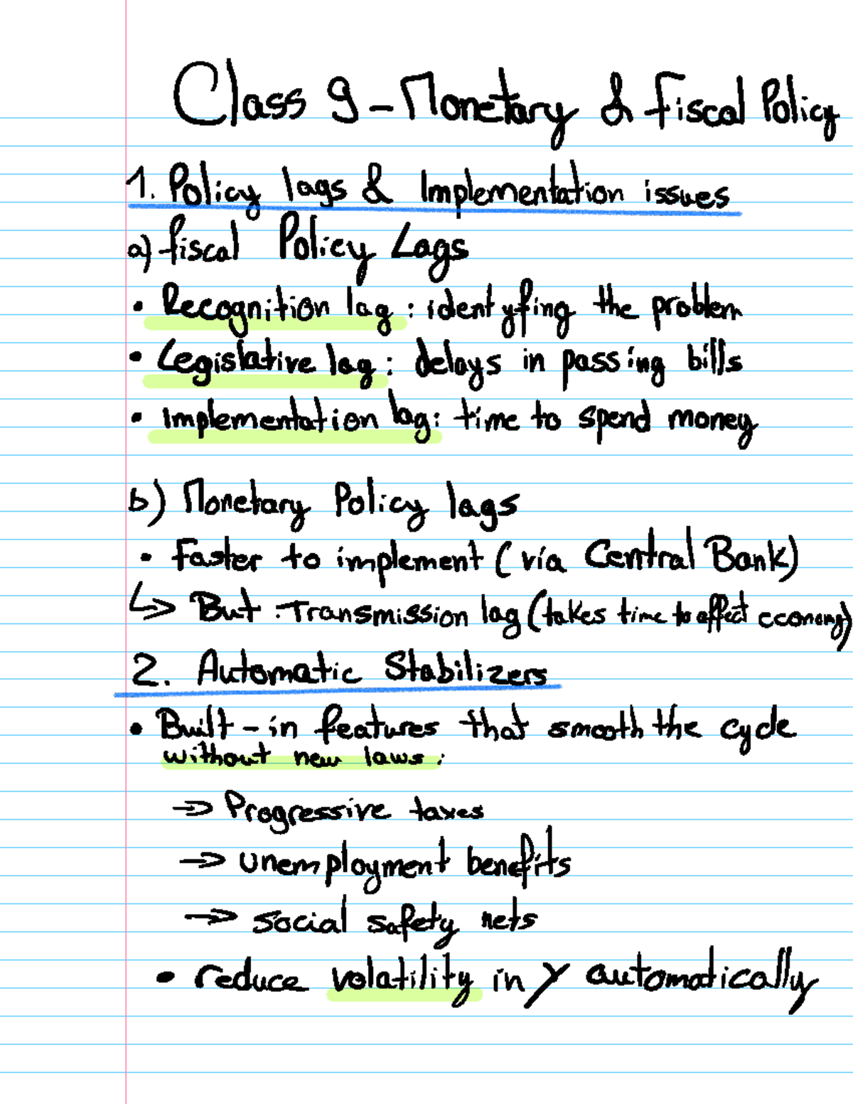 Class 9 Lecture: Policy Lags in Monetary and Fiscal Implementation ...