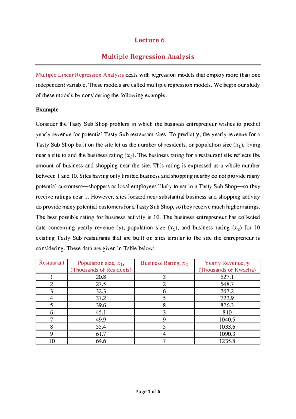 BBA 3415 - Lecture 6: Multiple Regression Analysis Insights - Studocu
