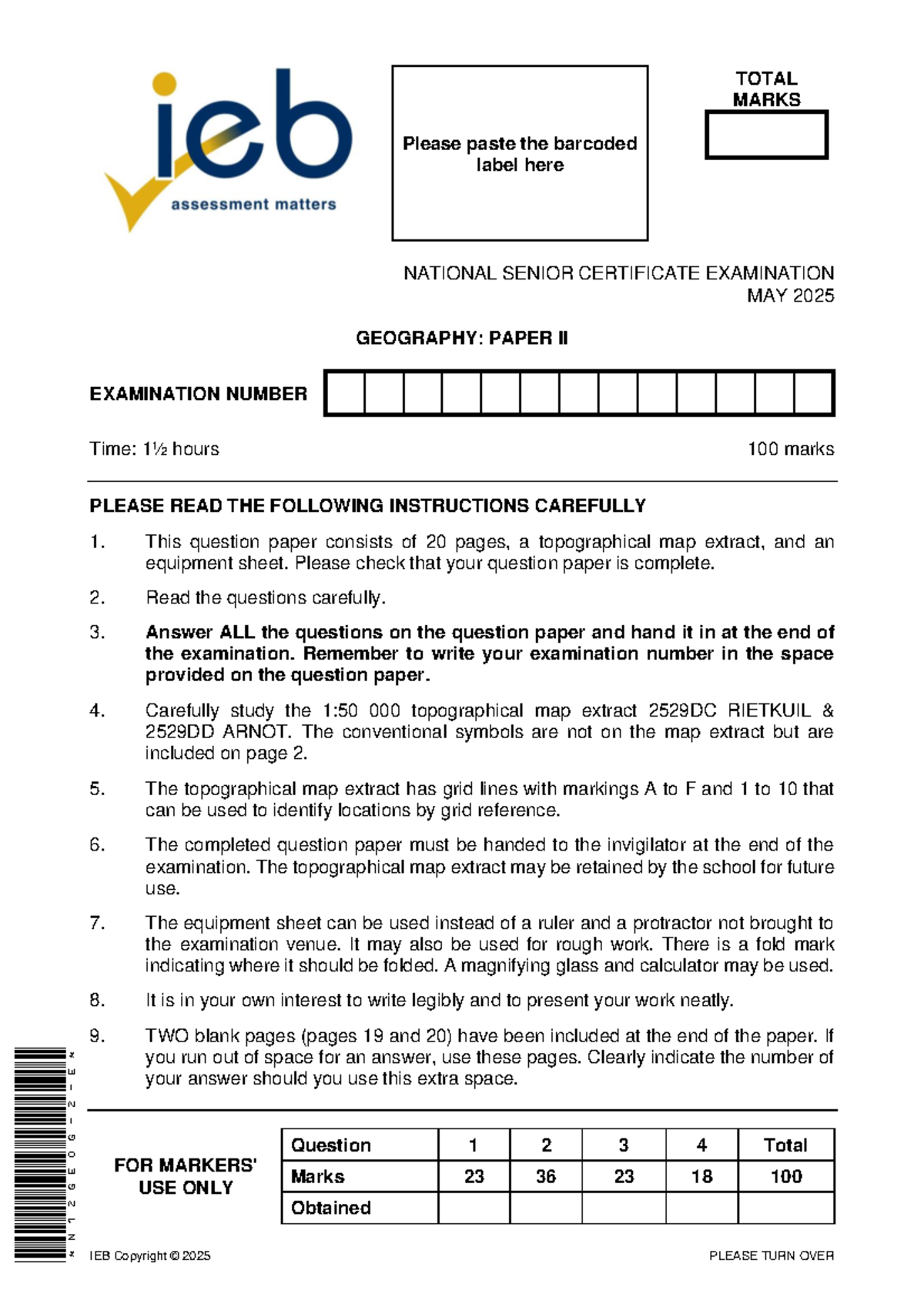 NSC Geography Paper II Exam May 2025: Total Marks and Instructions ...