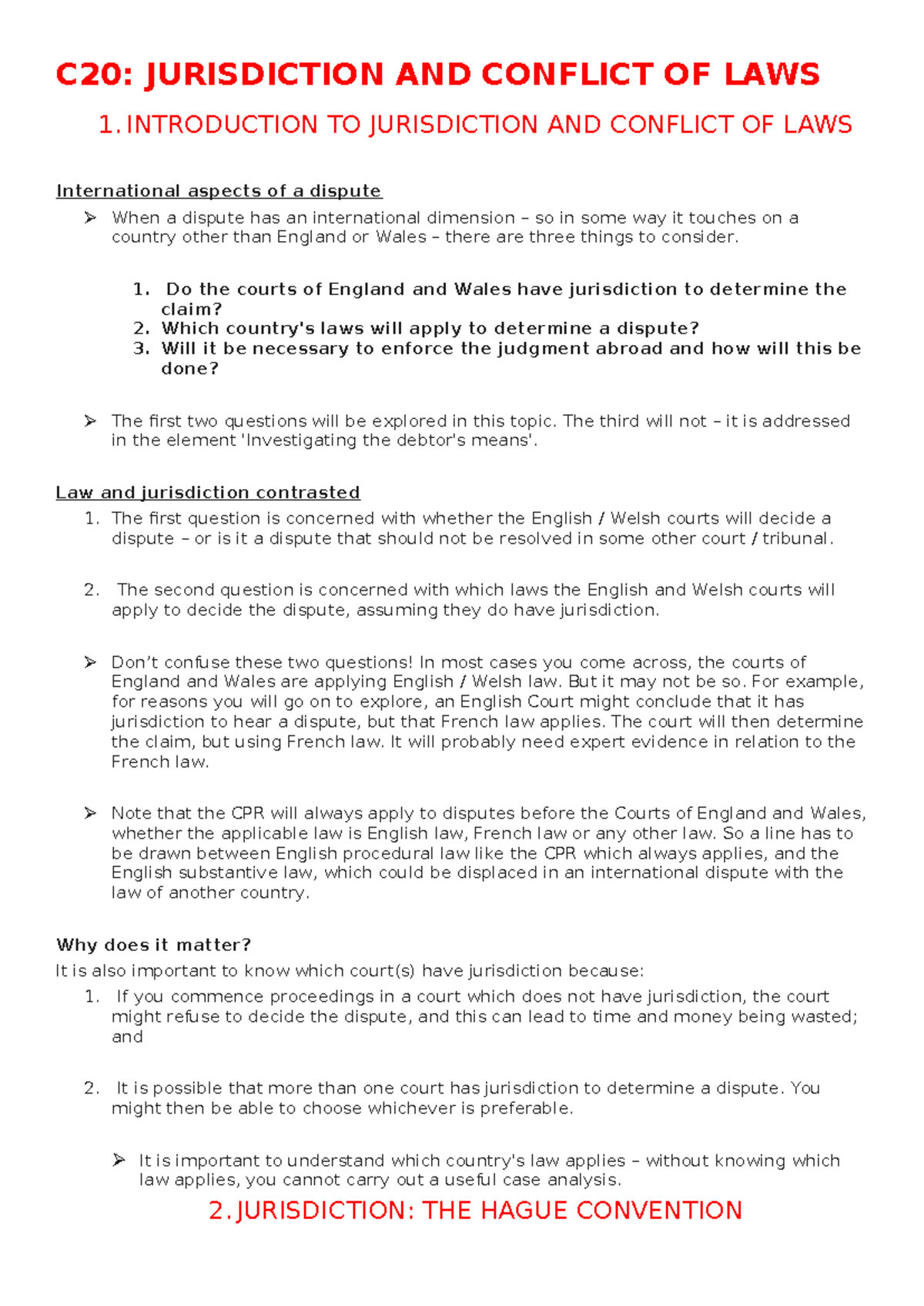 C20: Jurisdiction and Conflict of Laws - Key Concepts and Analysis ...