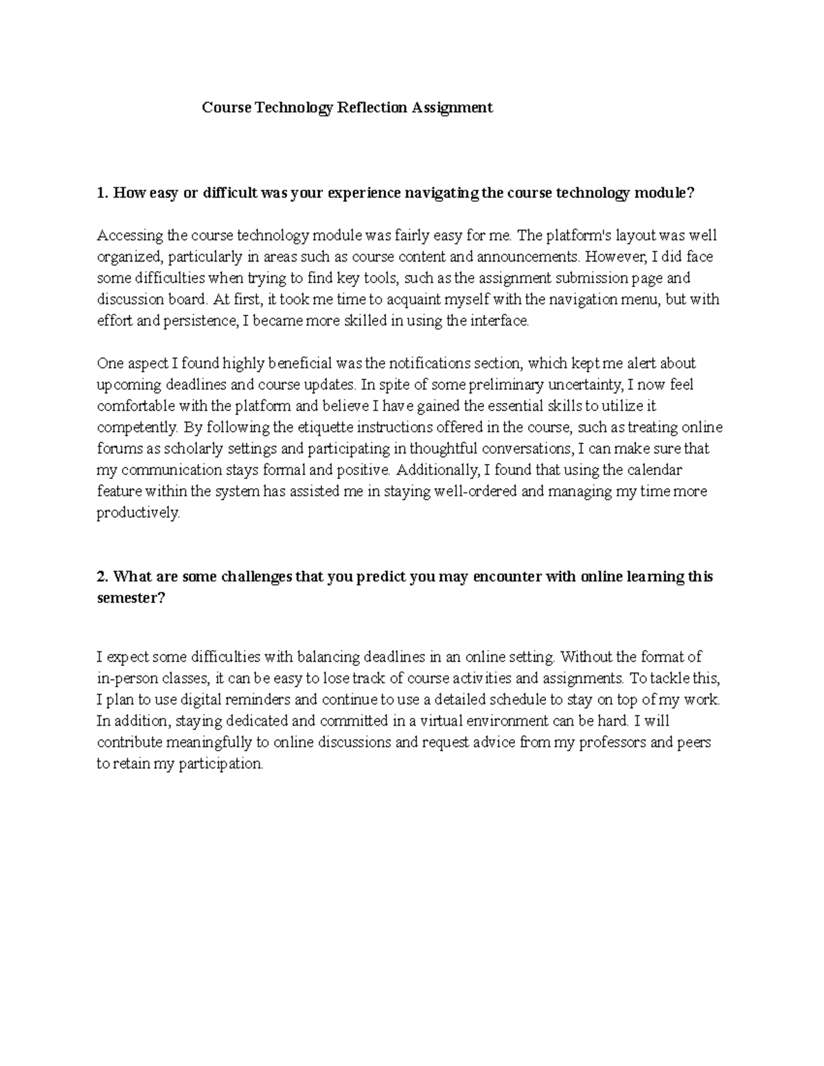 Course Technology Reflection Assignment 1 - Module 1 Insights - Studocu