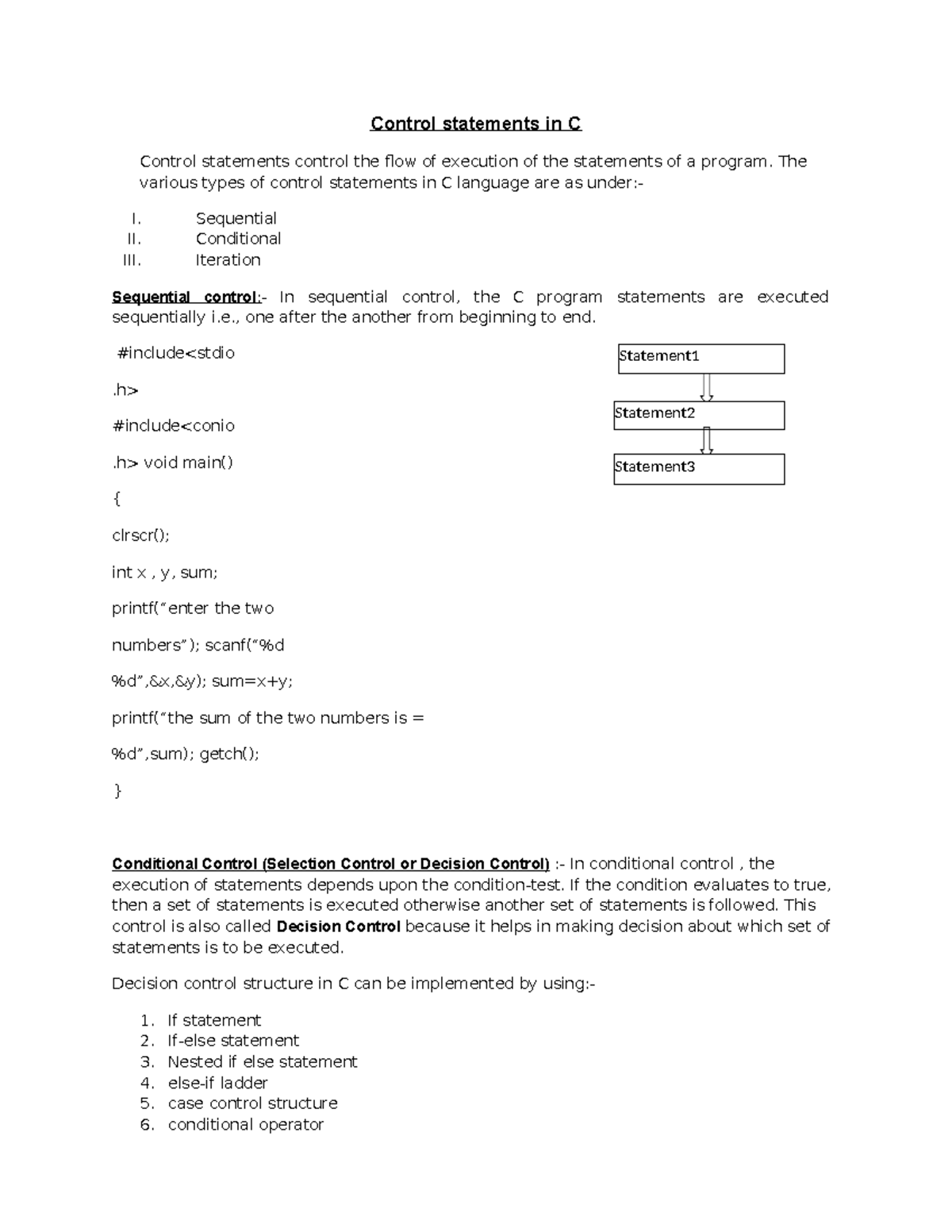 Control structure 1 - Control statements in C Control statements ...