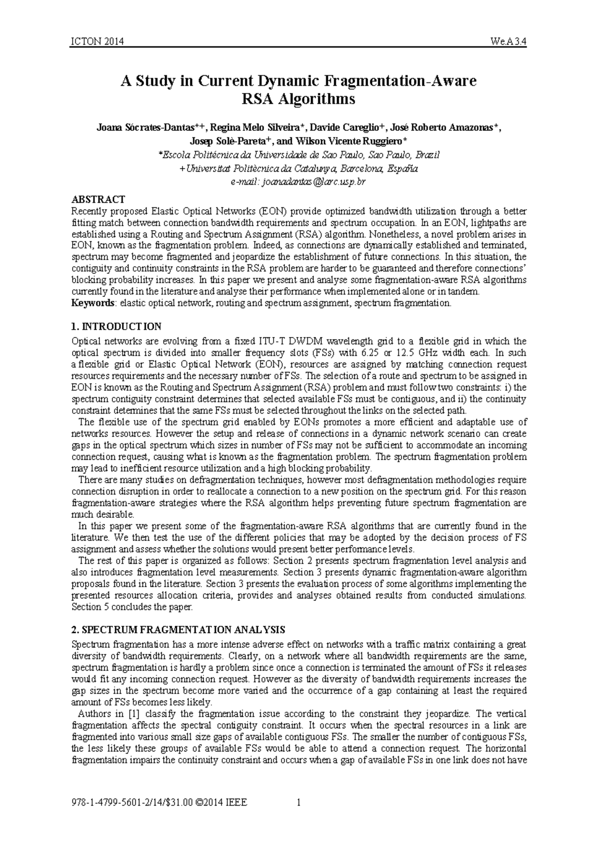 ICTON 2014 We.A3.4 Study of Dynamic Fragmentation-Aware RSA Algorithms ...