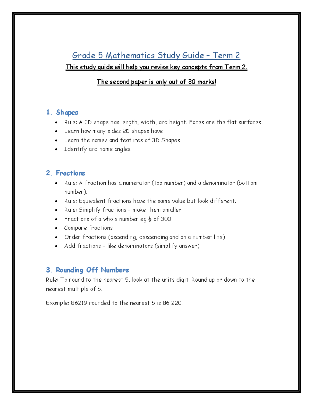 Grade 5 Maths Study Guide Term 2: Key Concepts & Rules - Studocu