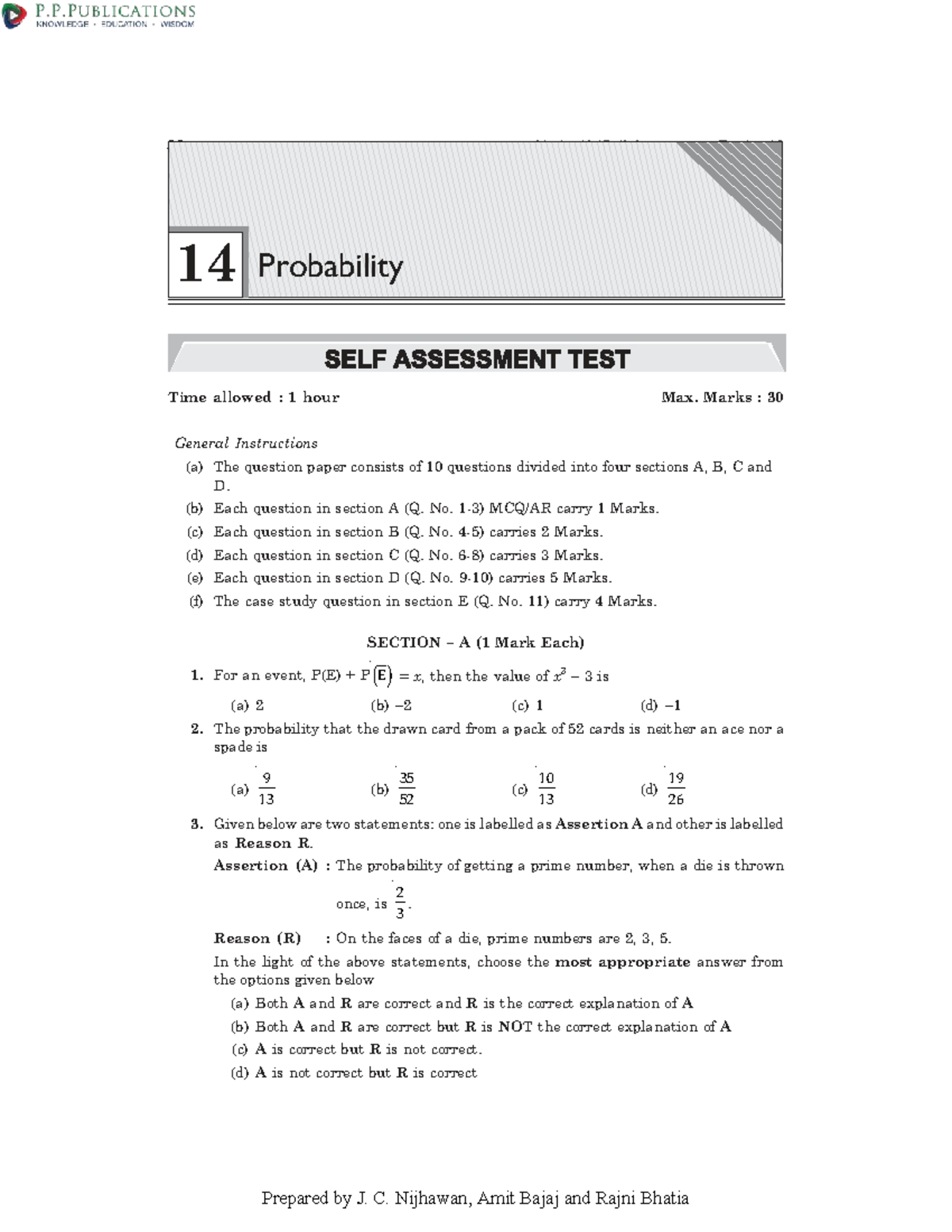 Class X Math - Probability Self Assessment Test (38) - Studocu