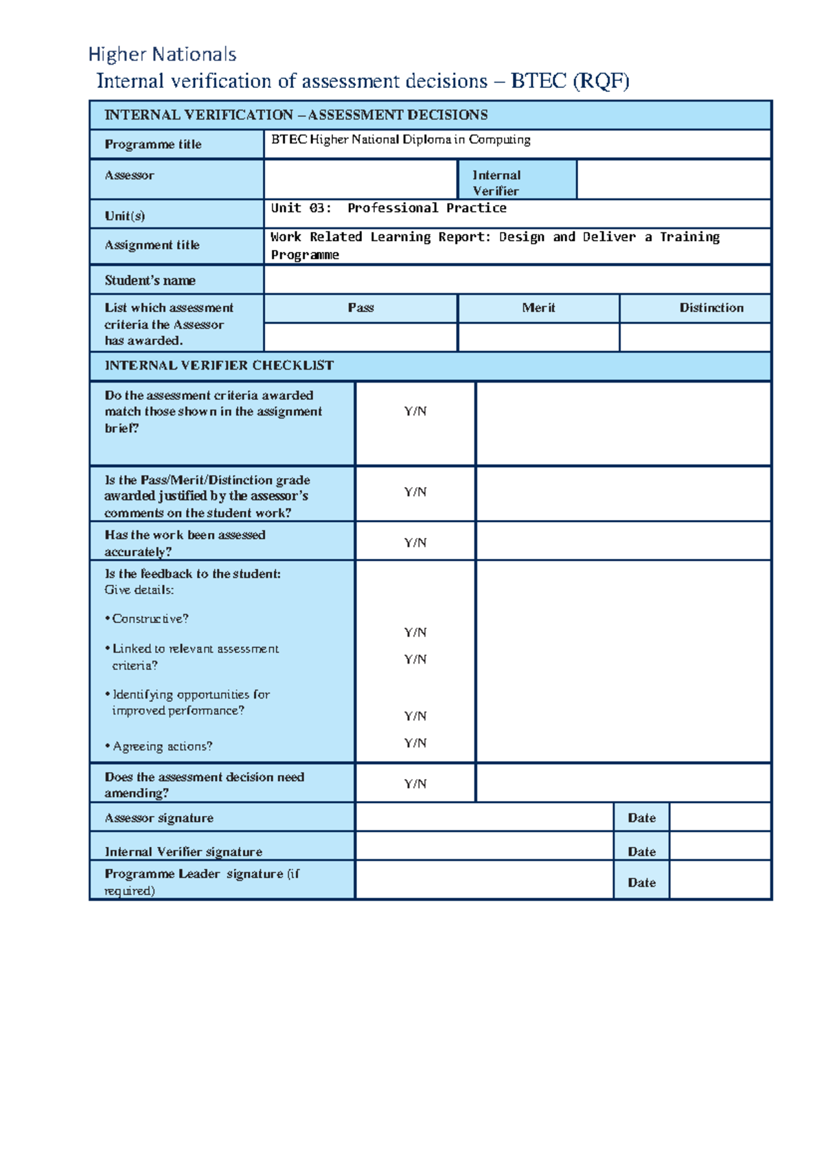 Unit 03 - Professional Practice: Work Related Learning Report 2023 ...