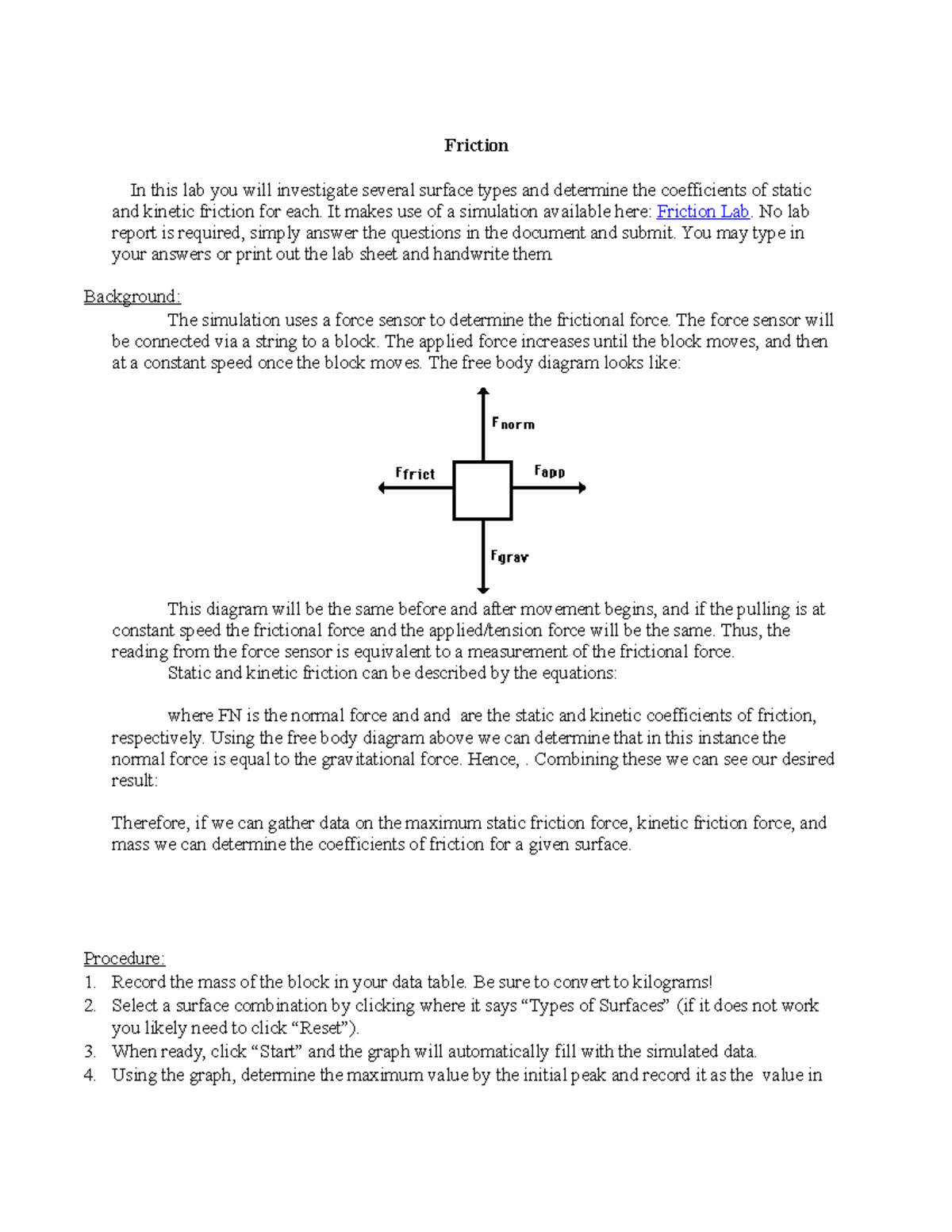 Friction Lab #4: Analyzing Static and Kinetic Friction Coefficients ...