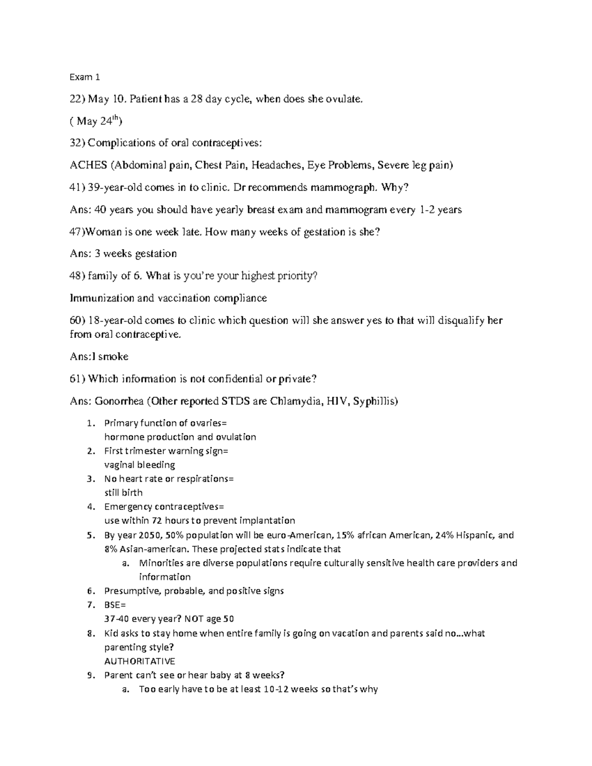 HLT Family Exam 1 Study Notes: Key Concepts and Questions - Studocu