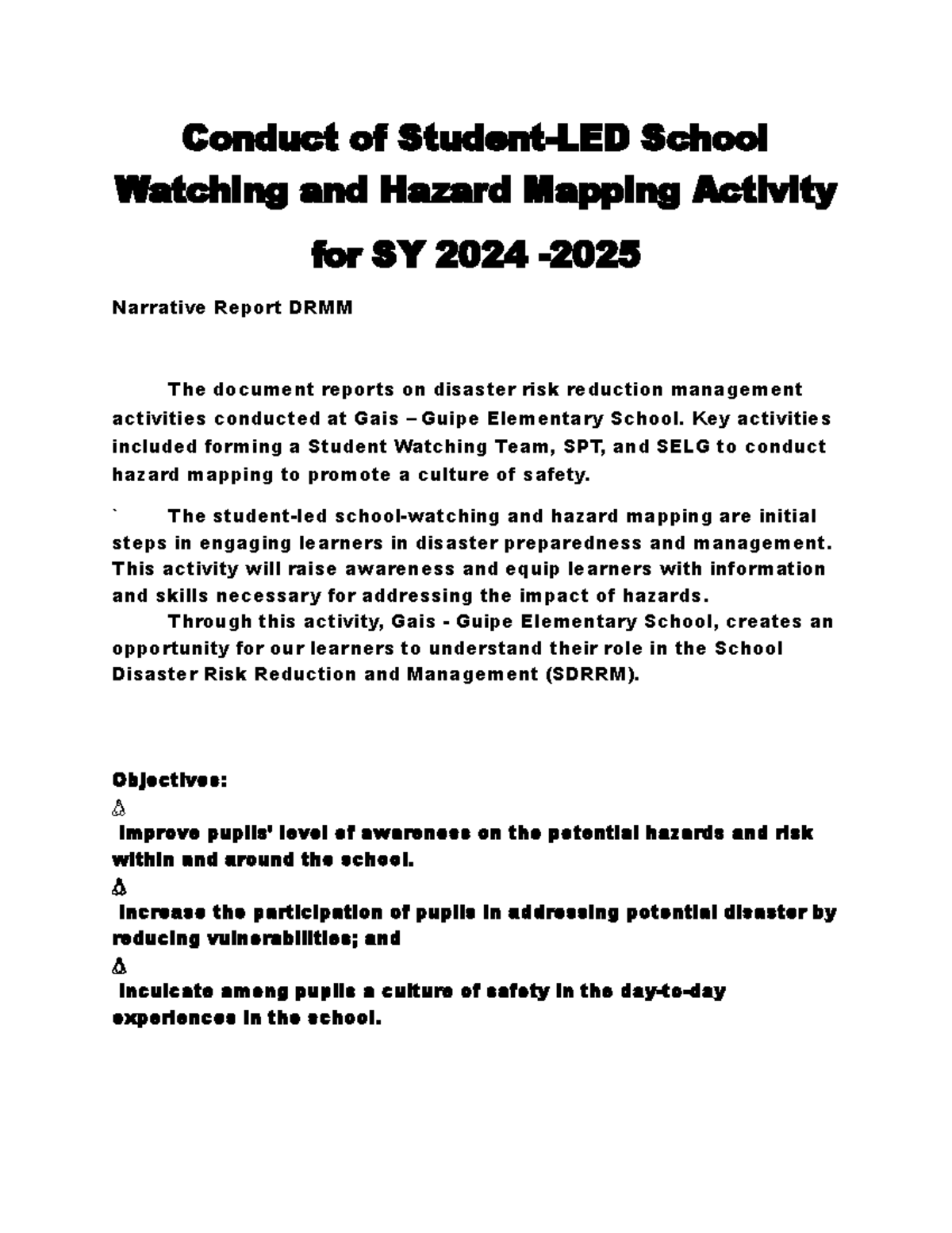 DRMM - Student-Led Hazard Mapping & Safety Awareness Report - Studocu