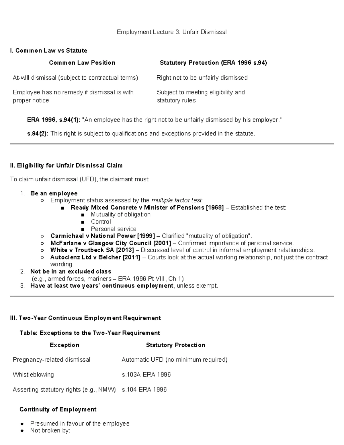 Unfair Dismissal Case Law Overview: Key Cases and Principles - Studocu