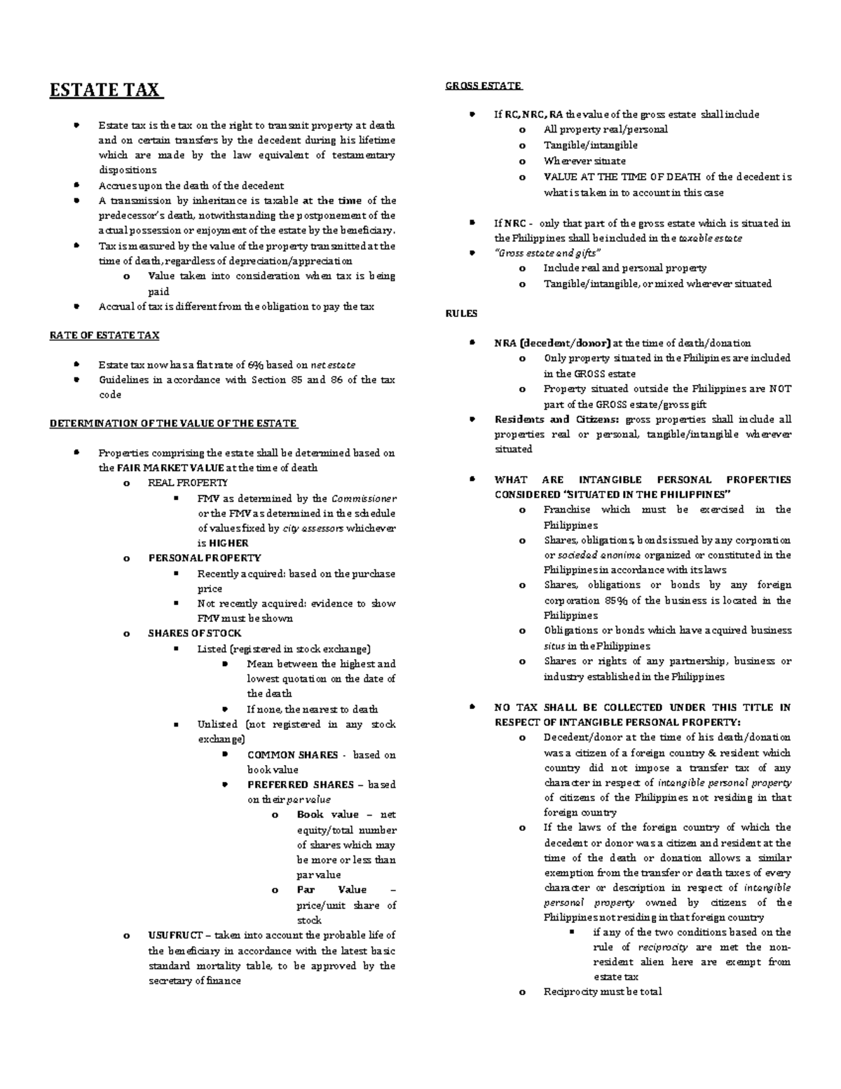 Estate Taxation Summary: Key Concepts and Regulations - Studocu