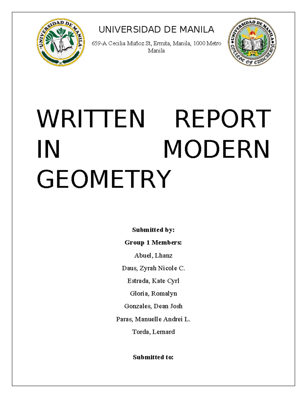 Geometry Written Report - 659-A Cecilia Muñoz St, Ermita, Manila, 1000 ...