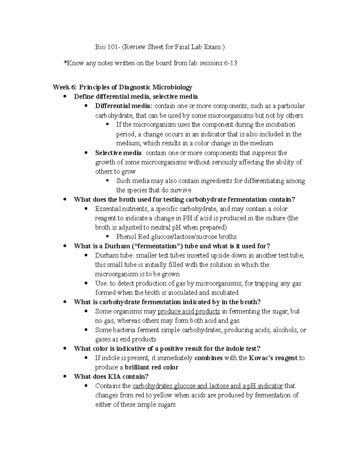 Bio 101 Lab Final Exam Study Guide: Key Microbiology Concepts - Studocu