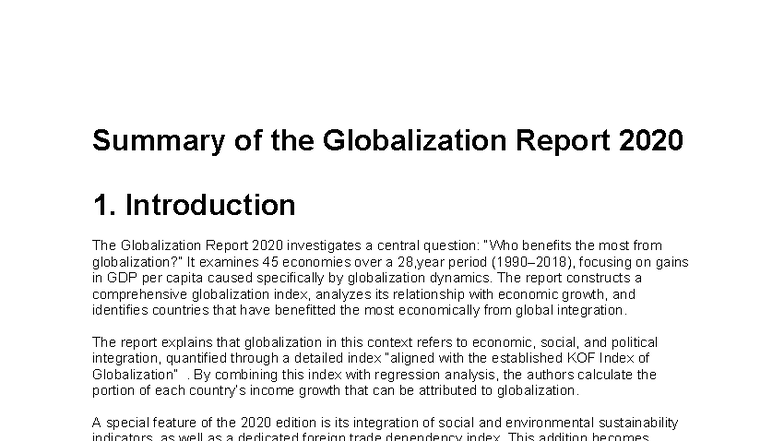Summary of the Globalization Report 2020: Key Insights and Trends - Studocu